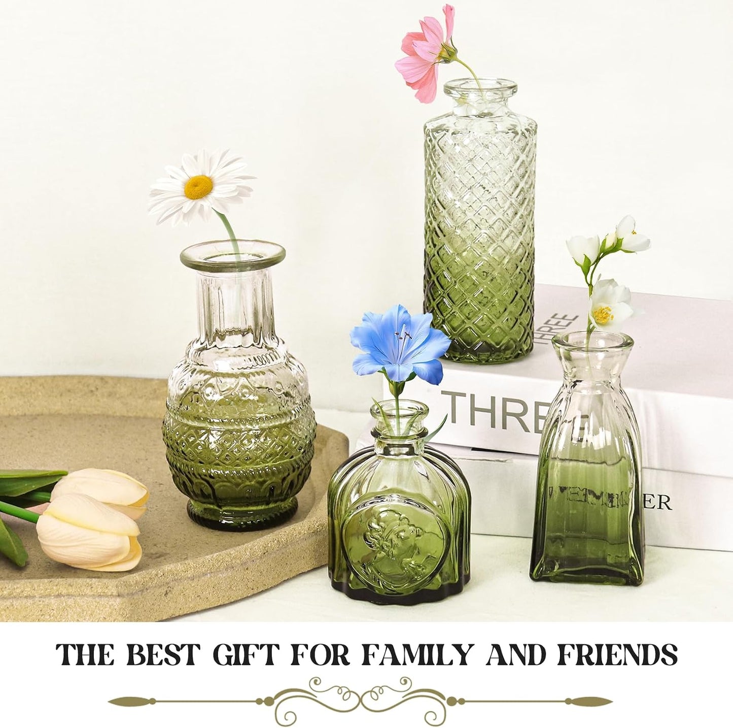 Glass Bud Vase Set / Ombre Green / Set of 12