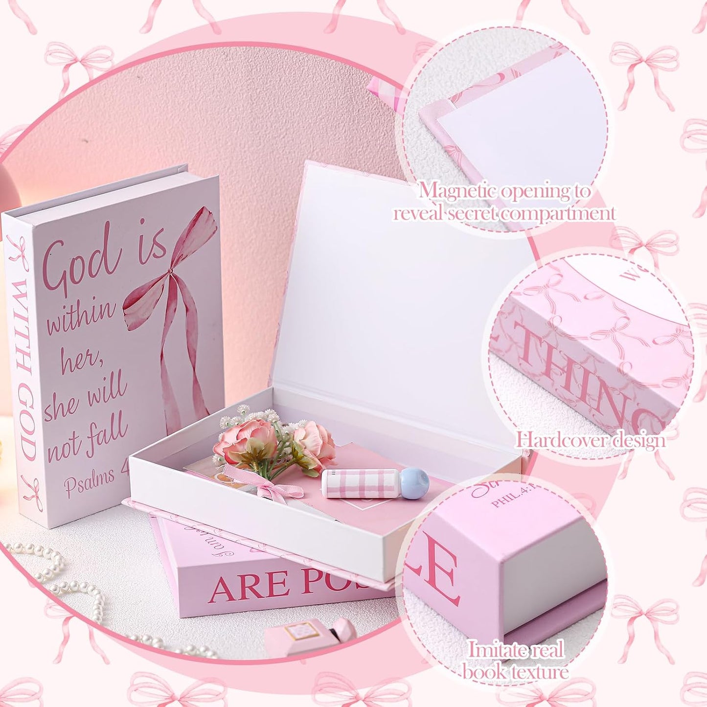 Bow Decorative Books / Pink / Set of 3