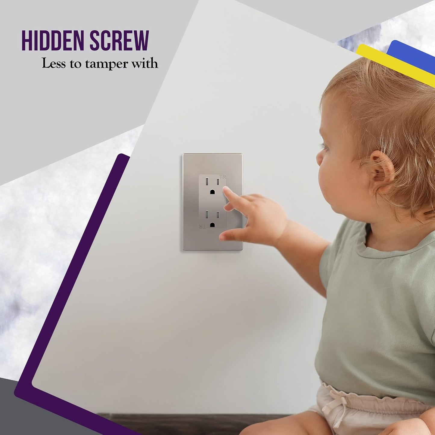 ENERLITES 1-Gang Nickel Screwless Decorator Wall Plate Outlet Cover, 10 Pack