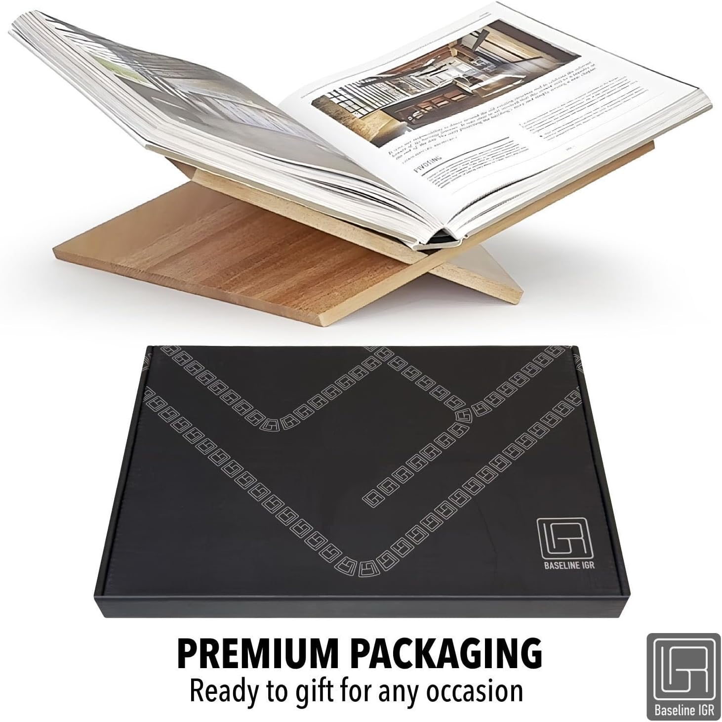 Large Wood Book Stand, 12.5" x 9.5" x 5.5”, Angled Natural Mahogany Wooden Book Holder, Open Bookstand for Display and