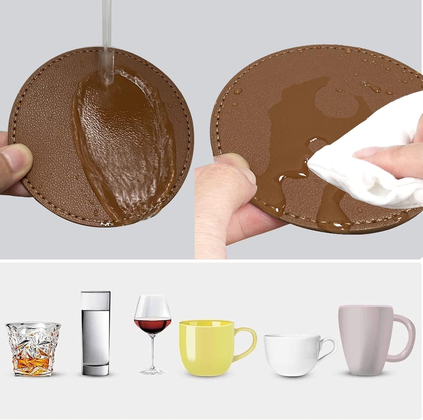 Suitable for Various Cups / Brown,edged Sewn / Set of 6
