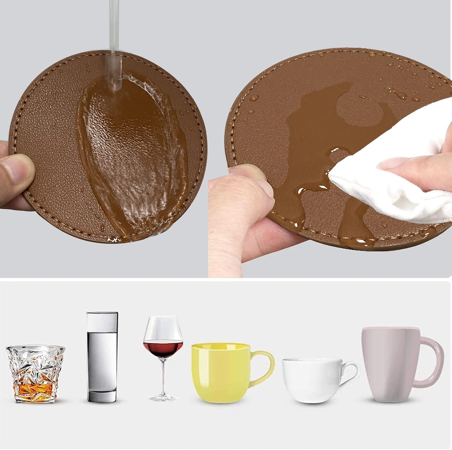 Suitable for Various Cups / Brown,edged Sewn / Set of 6