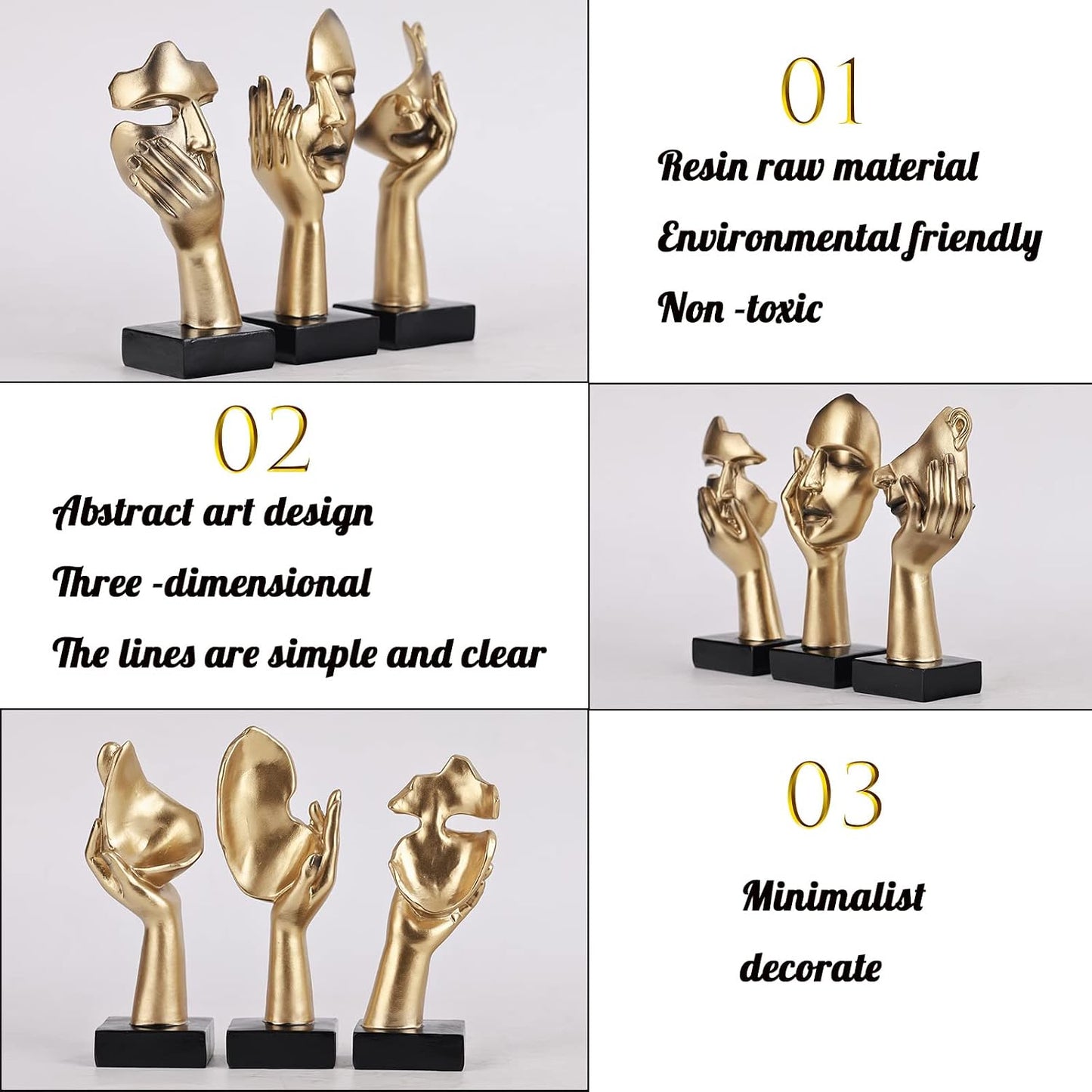 Thinker Small Statue Set / Gold / Set of 6