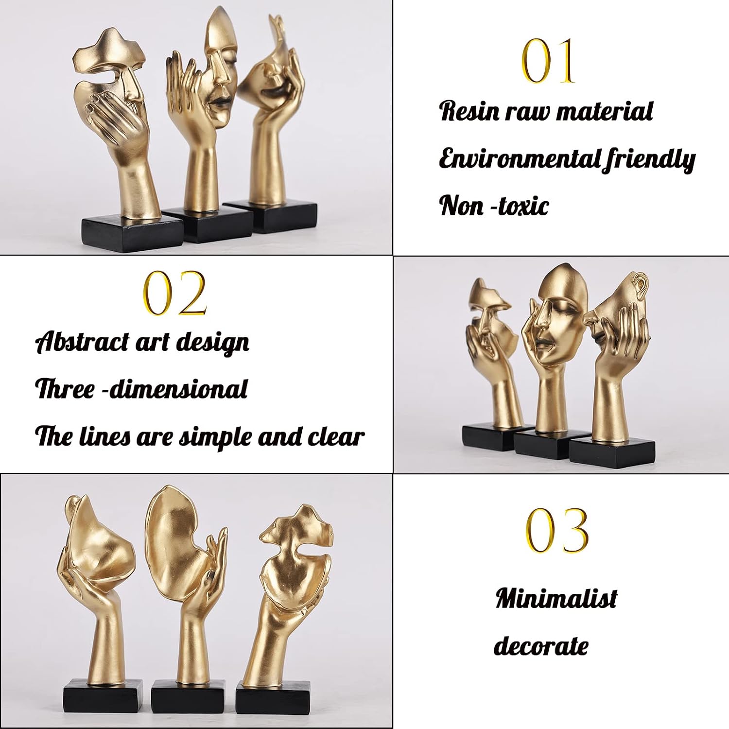 Thinker Small Statue Set / Gold / Set of 6