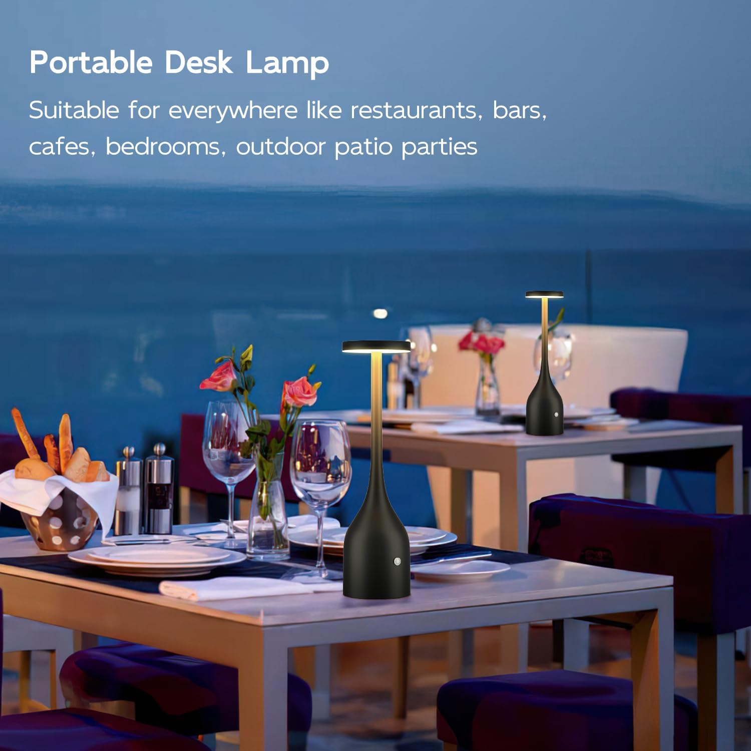 Yogaret 2 Pack Rechargeable Table Lamps Cordless,5000mAh Battery Operated LED Table Light for Outdoor Patio Restaurant