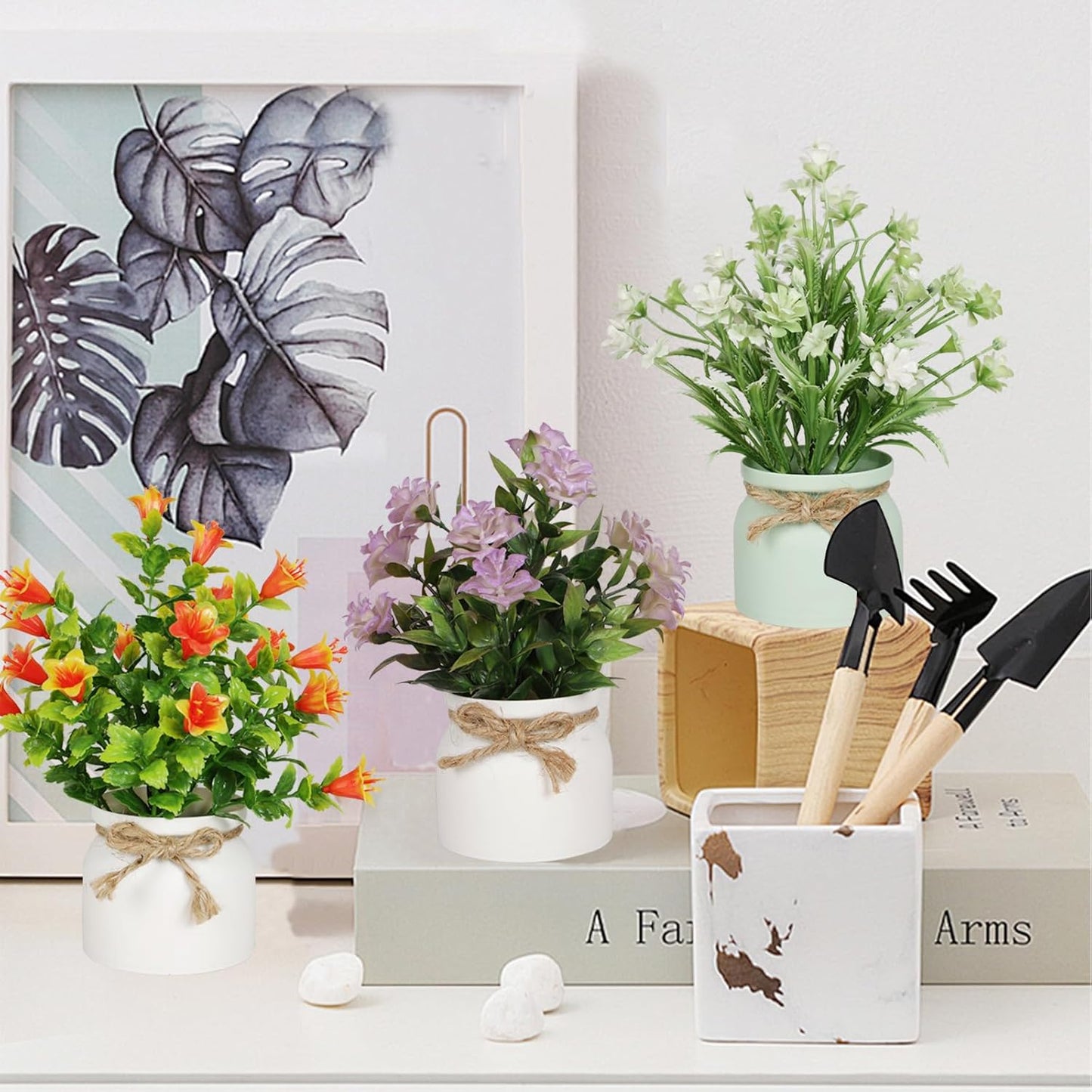 Artificial Pot Flowers Small Fake Plants Mini Potted Plants / Set of 6