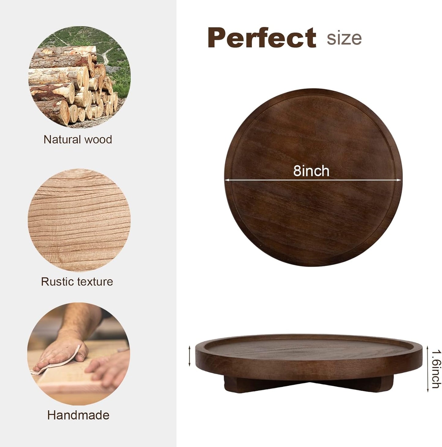 Round Decorative Tray Wood Bathroom Counter Organizer Farmhouse Kitchen Decor / Walnut / Set of 8