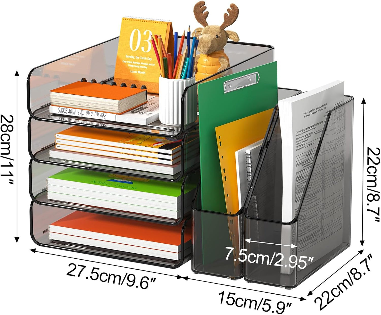 4-Tier Acrylic Paper Tray Organizer / Brown / 15.5 x 12.6 x 11