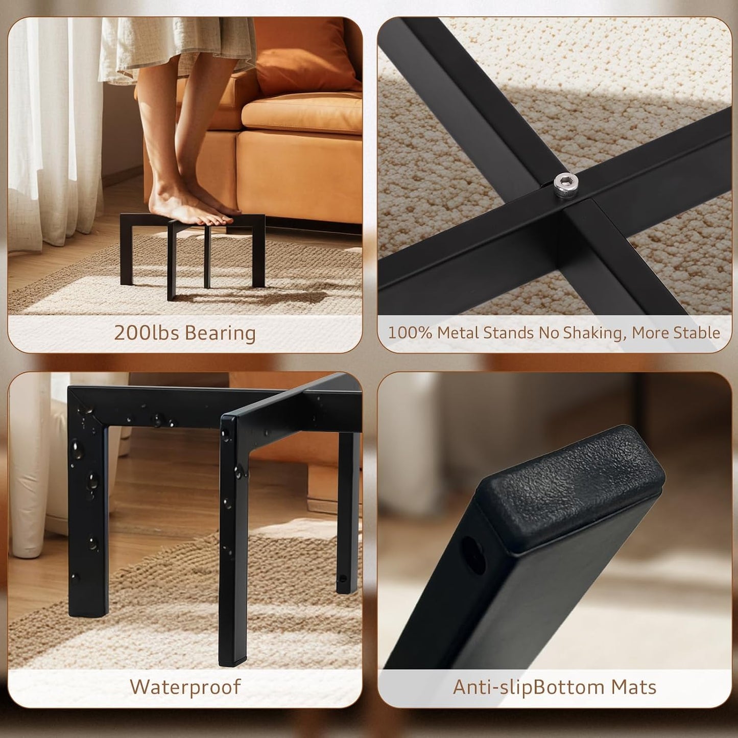 4 Pack Plant Stand Indoor Outdoor,Metal Mid-Century Pot Stand,Modern Plant Holder Rattan Flower Plant Stool,Low Short