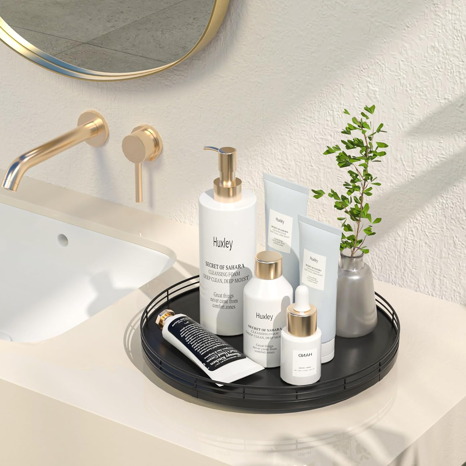 12" Oak Wood Bathroom Tray for Counter / Black / Set of 12