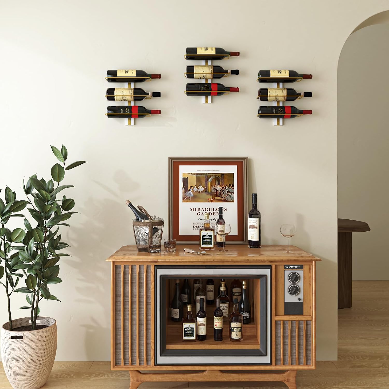 B4Life Wall-Mounted Wine Rack, 12 Bottles Wood & Metal Storage Dark Yellow | Dining Rooms, Kitchens, Home Bars