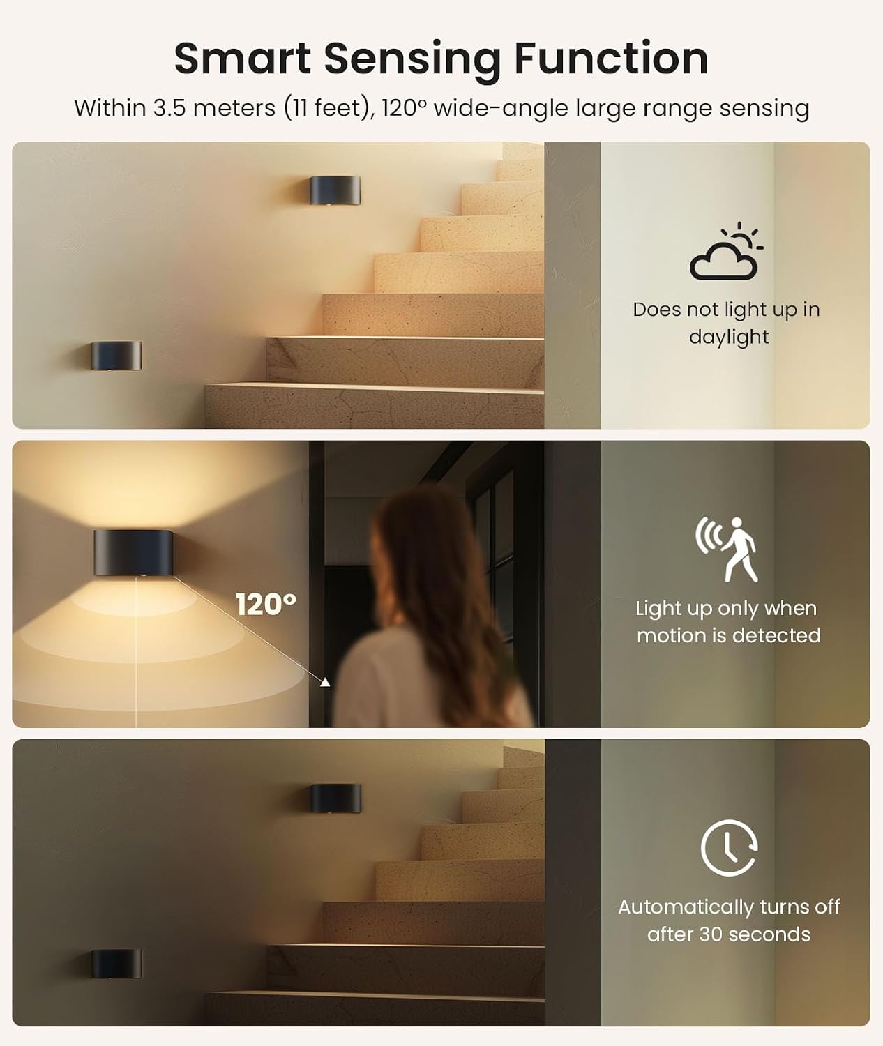 FULEN Motion Sensor Wall Light with Remote Control 3 Colors Wireless Wall Lamp LED Indoor Up and Down Wall Sconce