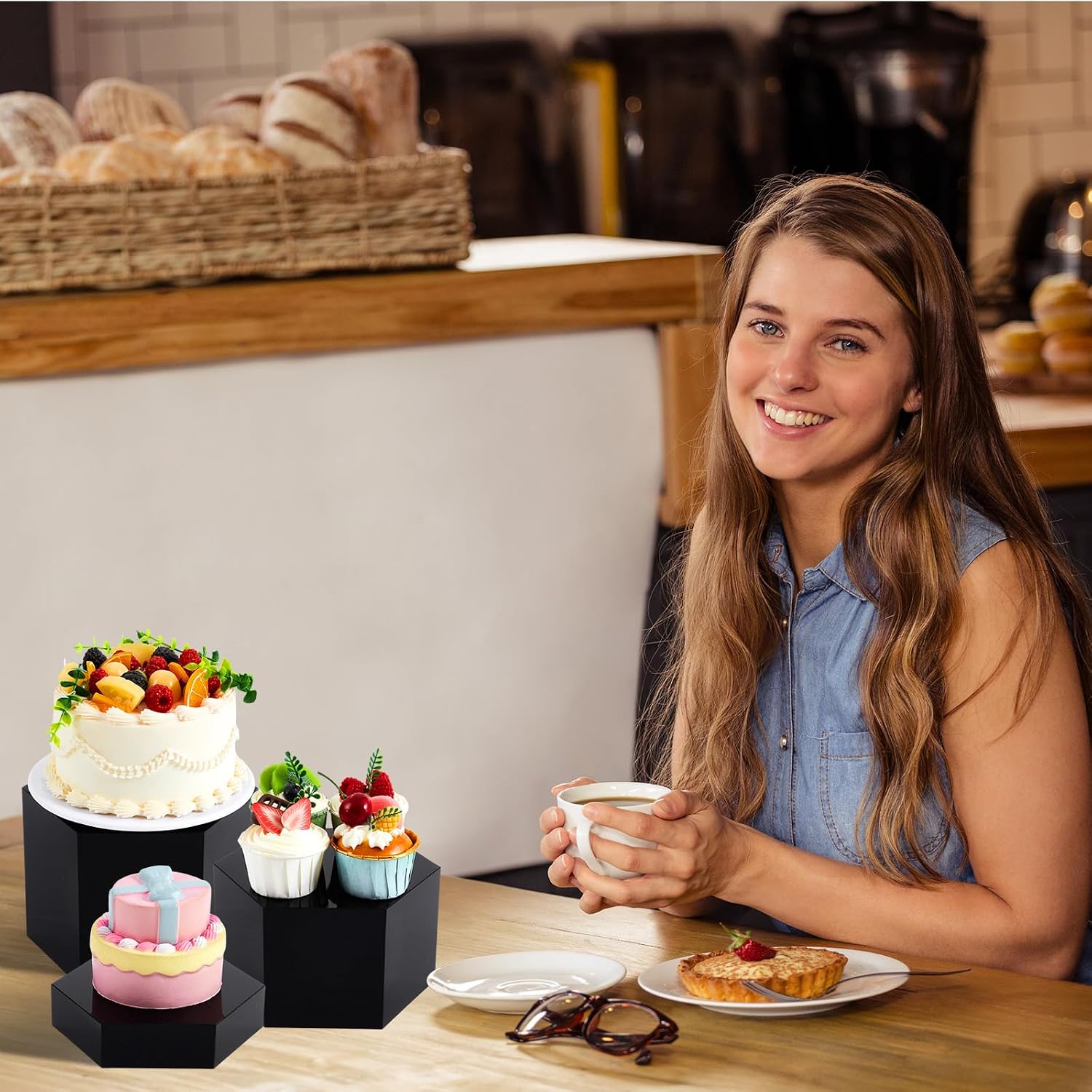 Catering Dessert Table Risers Food Decorative Stands / Black / 5.5 To 8 Inch / Hexagonal / 8 Inch