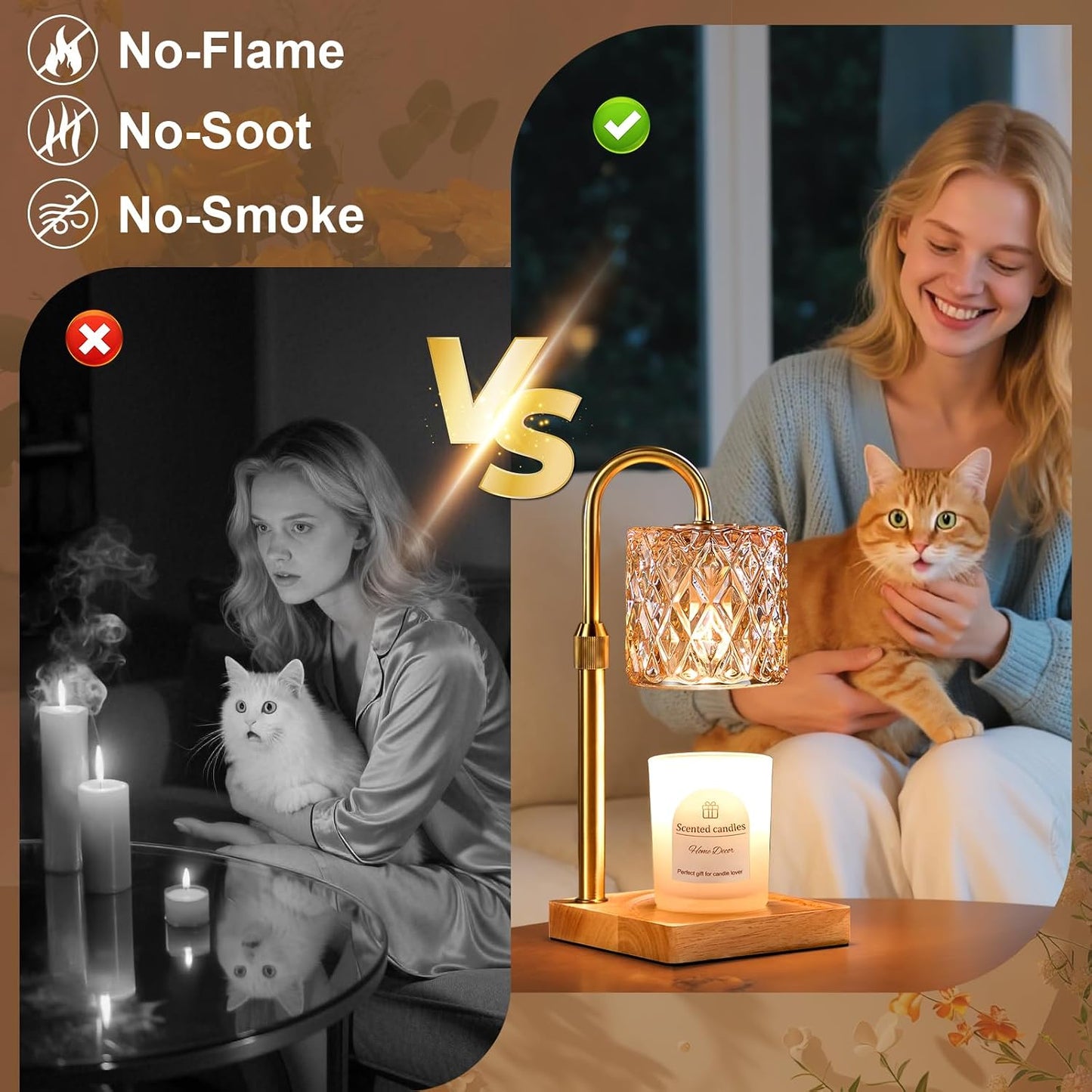 Candle Warmer Lamp with Timer,Wax Melt Warmer Housewarming Gifts for Women | Dimmable Adjustable Height, Vintage Home