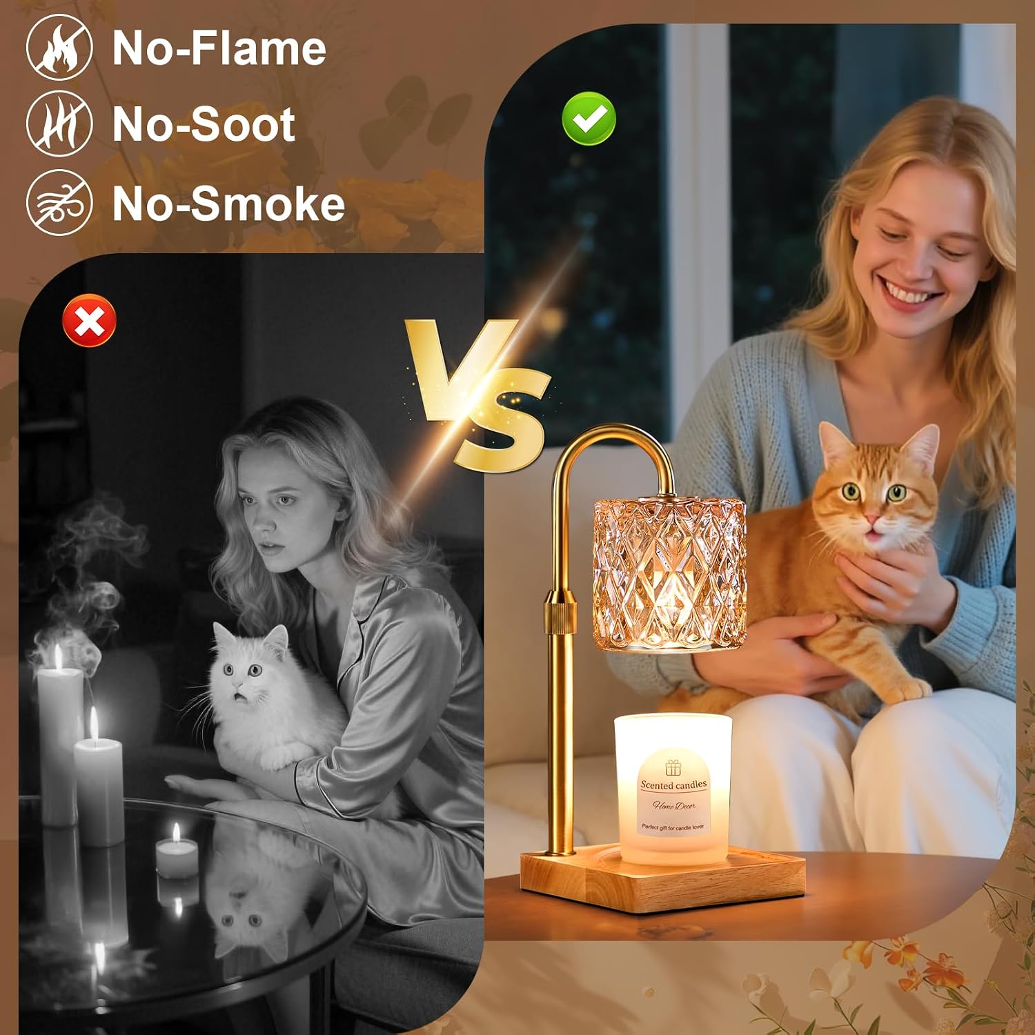 Candle Warmer Lamp with Timer,Wax Melt Warmer Housewarming Gifts for Women | Dimmable Adjustable Height, Vintage Home
