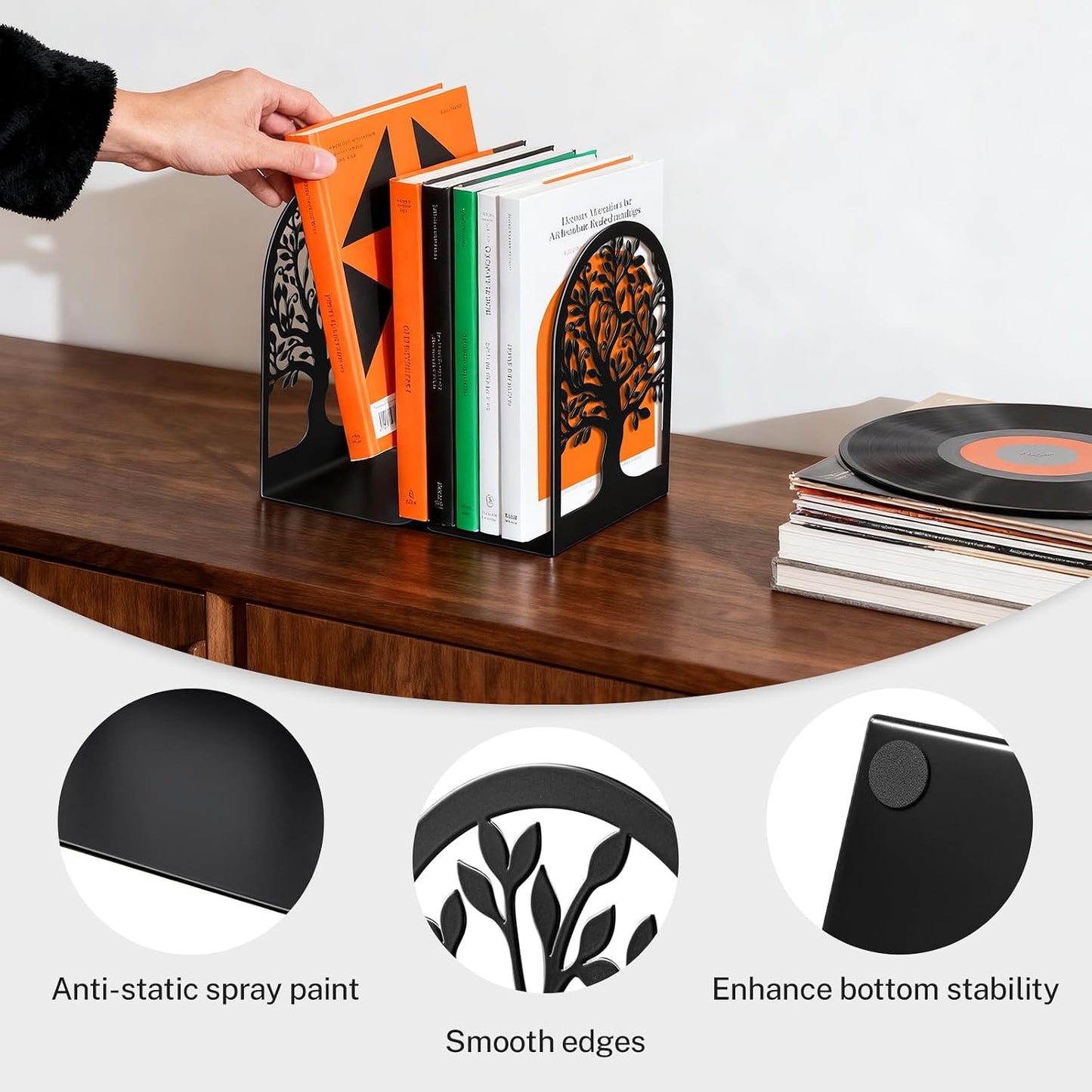 7 Pair Metal Book Ends for Heavy Books / Black