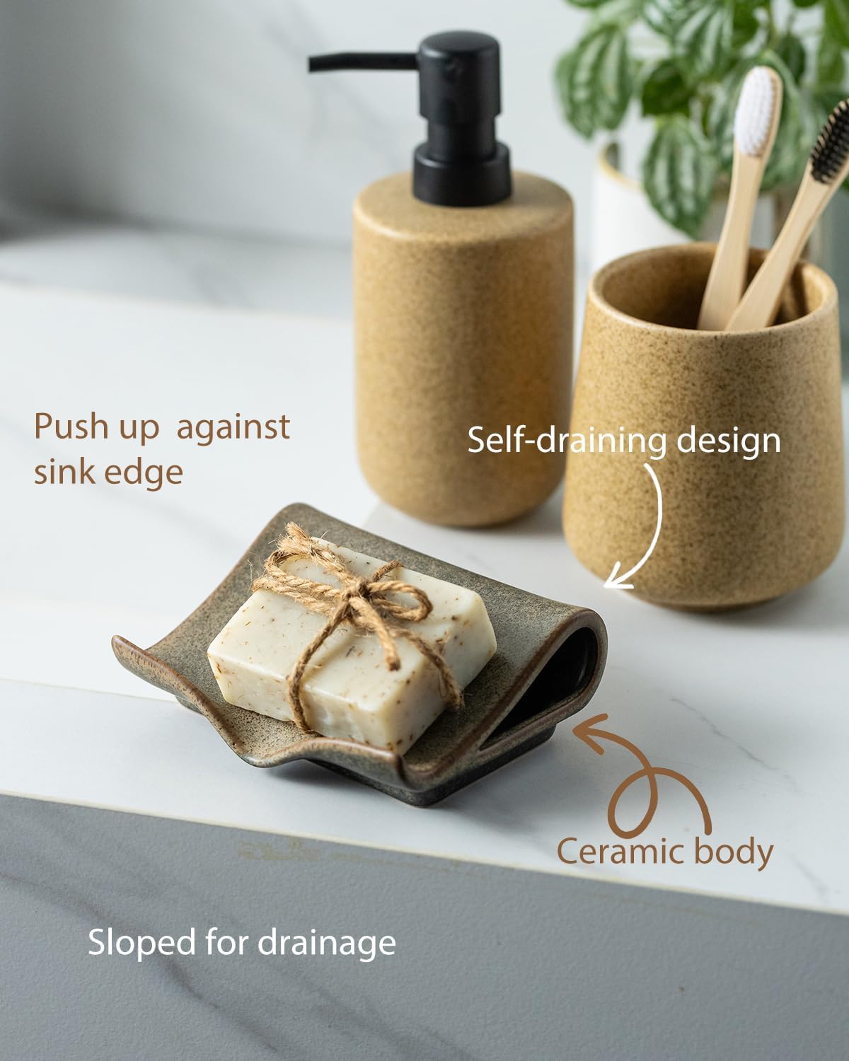 Ceramic Bar Soap Holder Waterfall Design Soap Saver / Brown