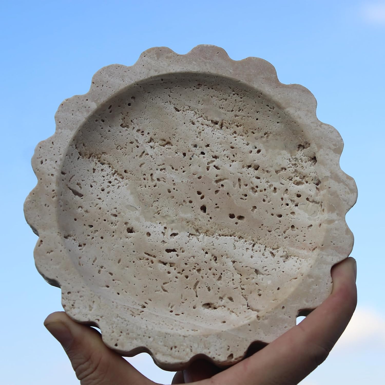 Natural Small Travertine Scalloped Edge Tray 6.3 / Beige Travertine