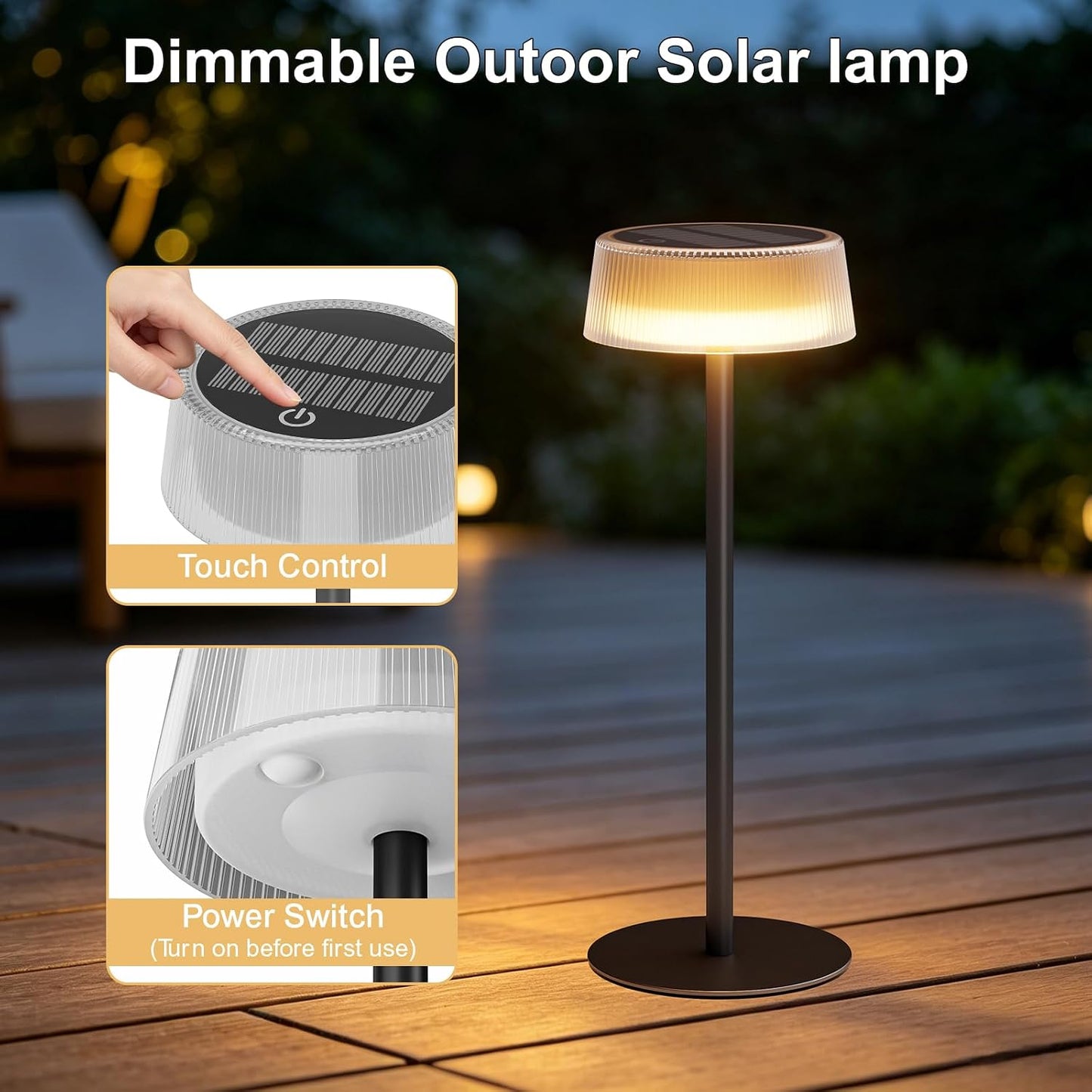 Solar Table Lamps Outdoor 2 Pack, Patio Solar Table Lights IP65 Waterproof | Cordless Rechargeable Battery Operated LED