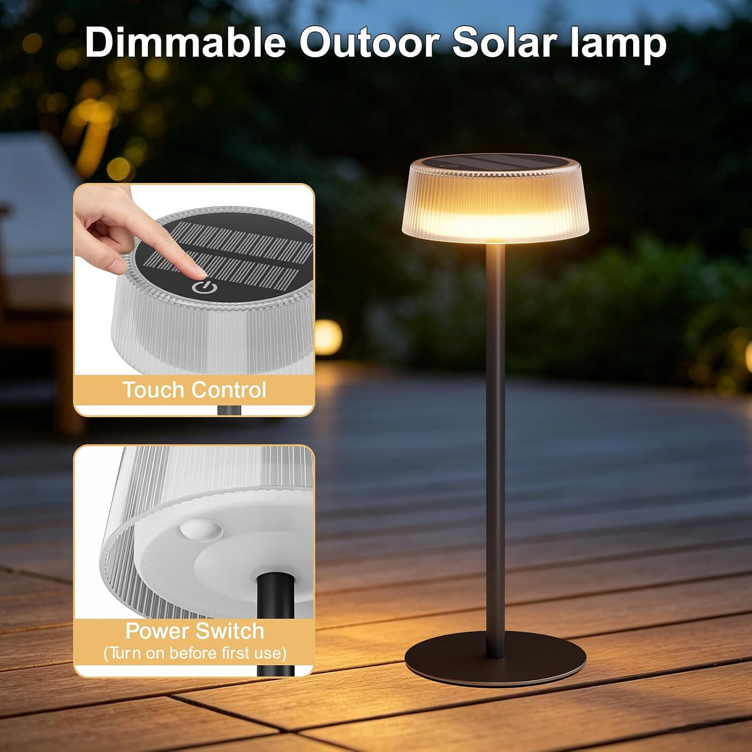 Solar Table Lamps Outdoor 2 Pack, Patio Solar Table Lights IP65 Waterproof | Cordless Rechargeable Battery Operated LED