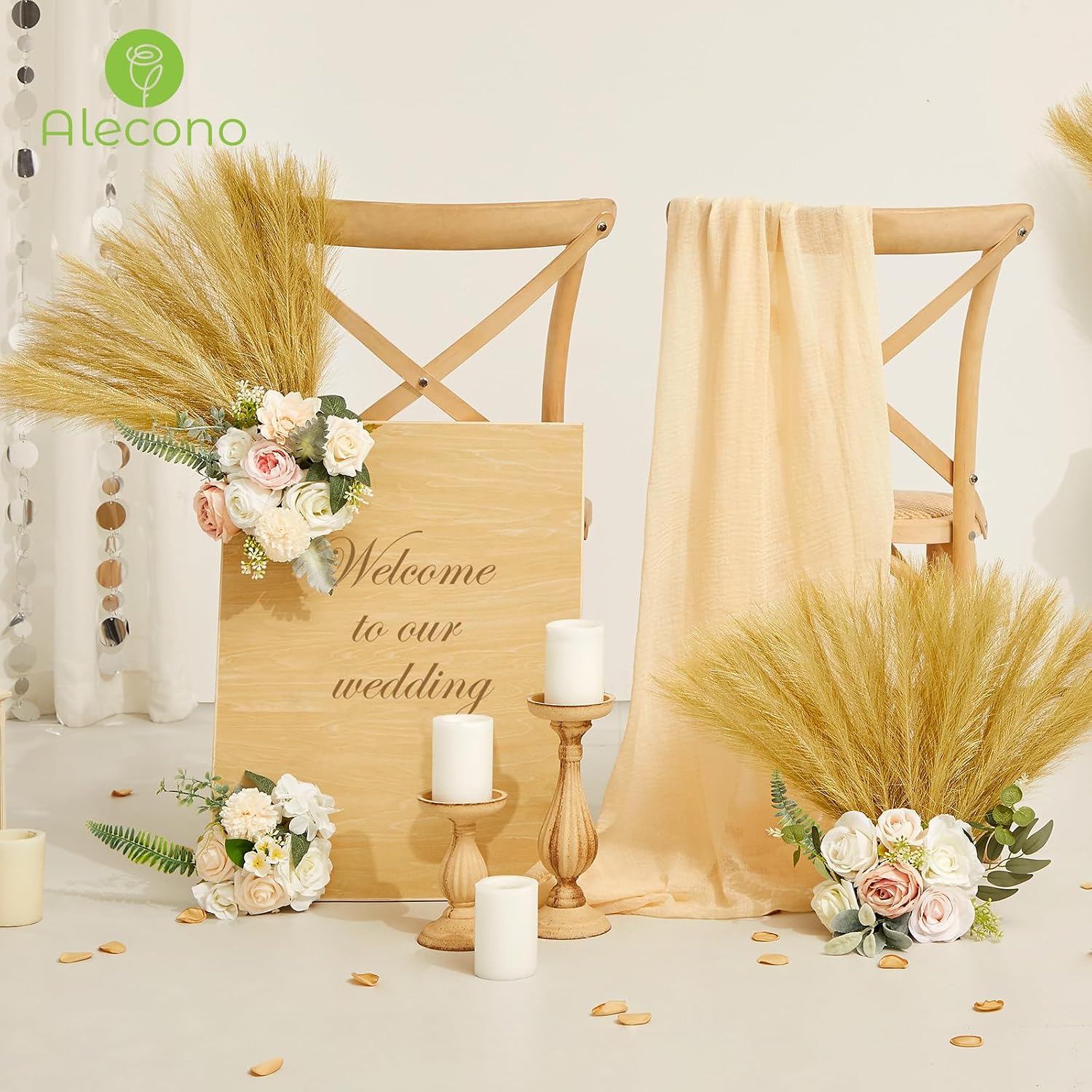 Faux Pampas Grass Decor / Golden / Gold / 17 Inch / Set of 30