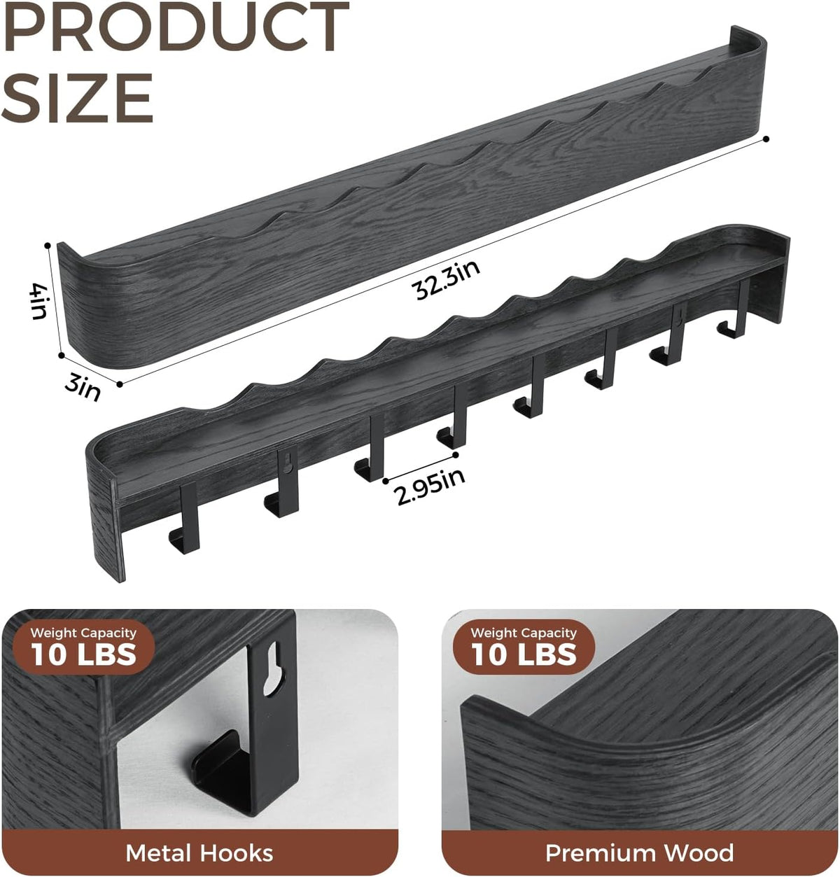 Coat Rack Wall Mount with Shelf Entryway Shelf Modern Key Holder Hanger Wall Shelves with Hidden Hooks for Hanging