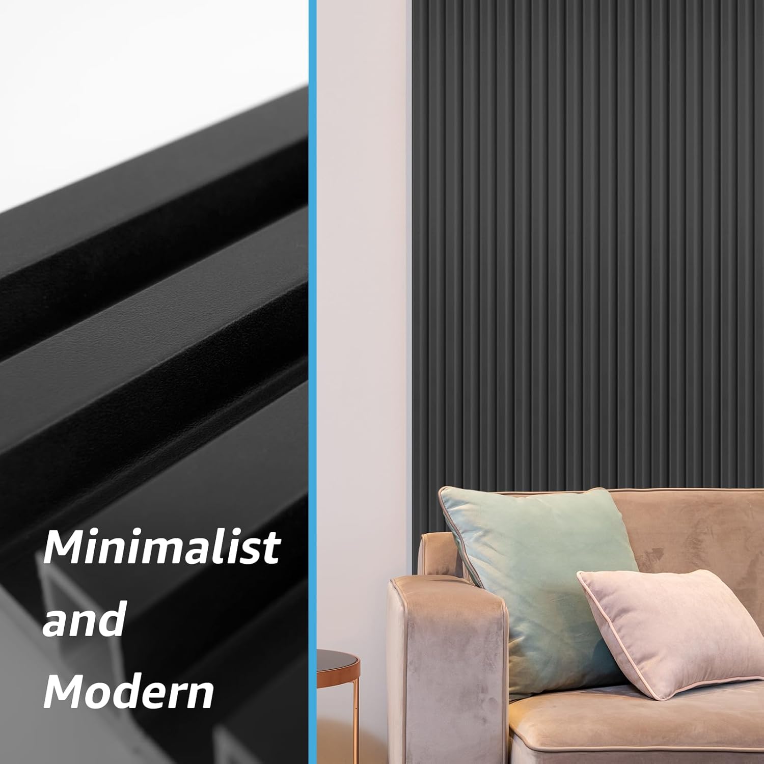 in. WPC Acoustic Slat Wall Panel for Modern Interior Decor / 96*6 / Matte Black / 96 x 6 / Set of 8