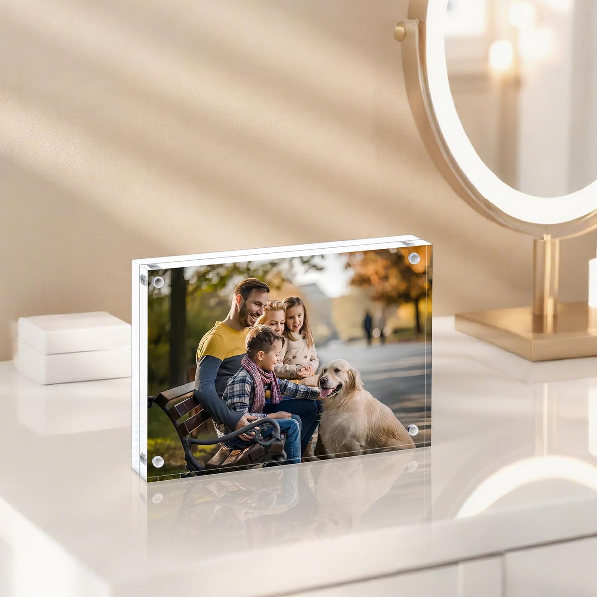 AMEITECH 4x6 Acrylic Picture Frame 5 Pack, Frameless Clear Photo Frames | Double Sided Floating Magnetic Frames, 20mm