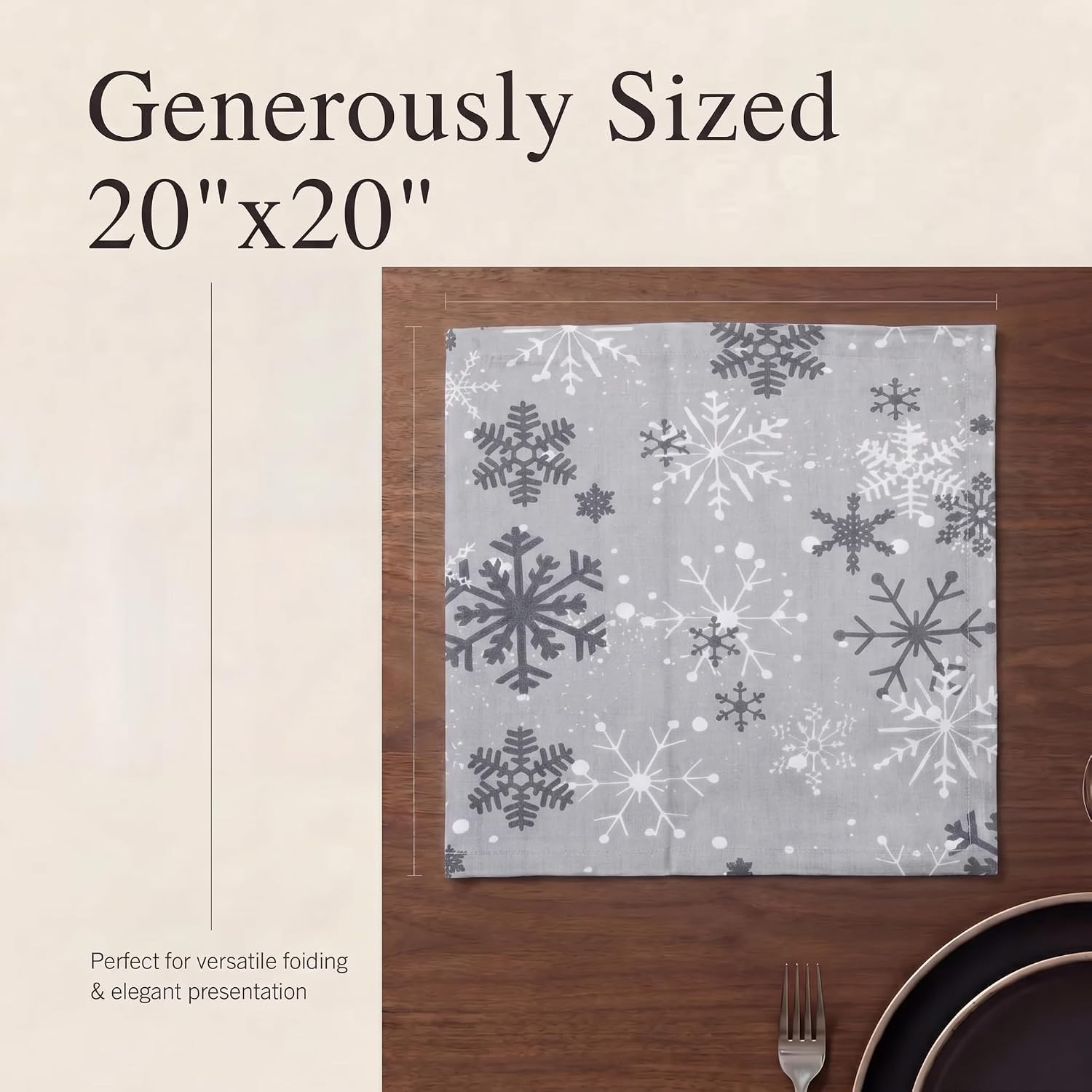 Urban Villa Cloth Napkins Cotton 20x20 (Set of 12) Grey Snow Flake