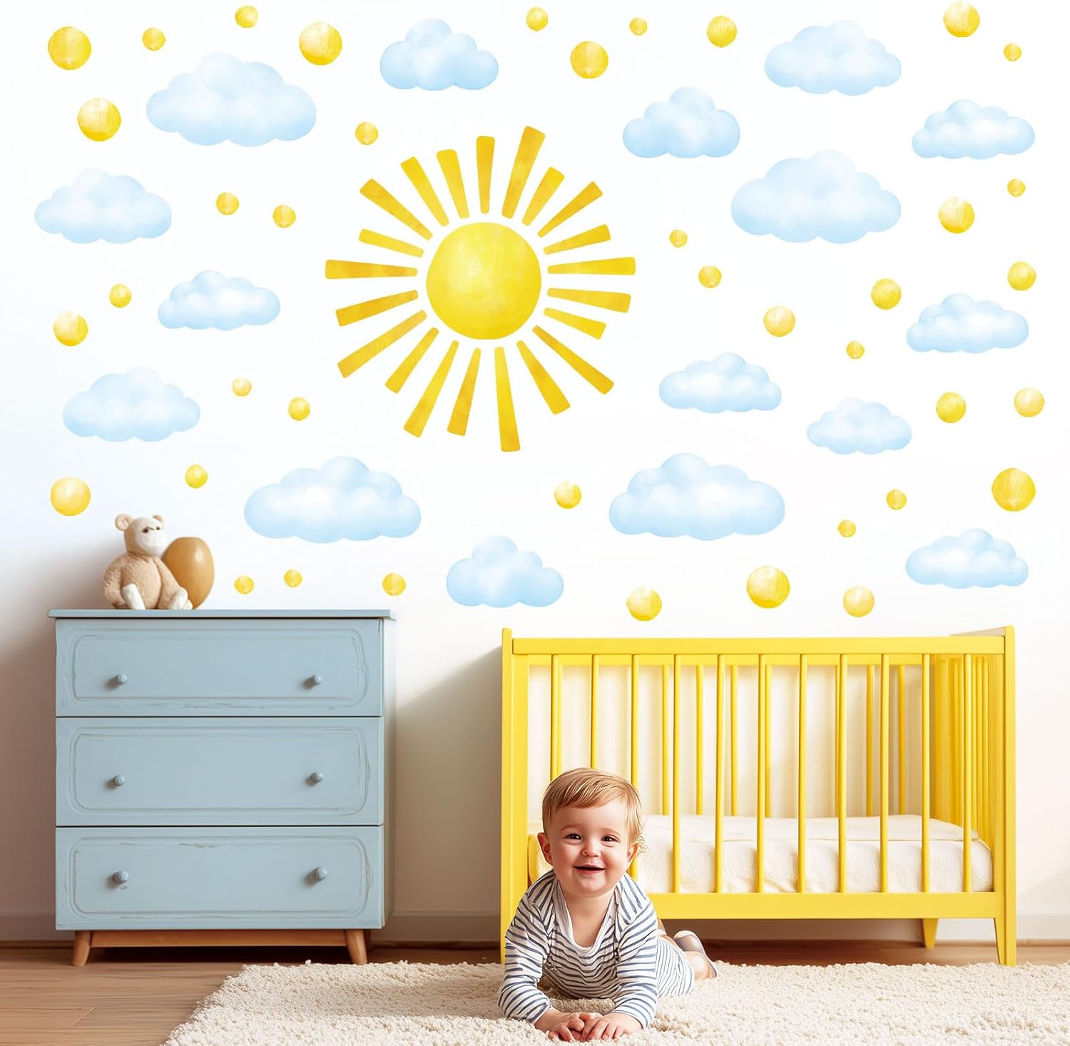 DS12-8079 Sun Clouds Polka dot Wall Stickers Decals Art Baby Bedroom Boho / Clouds Sun / Set of 78