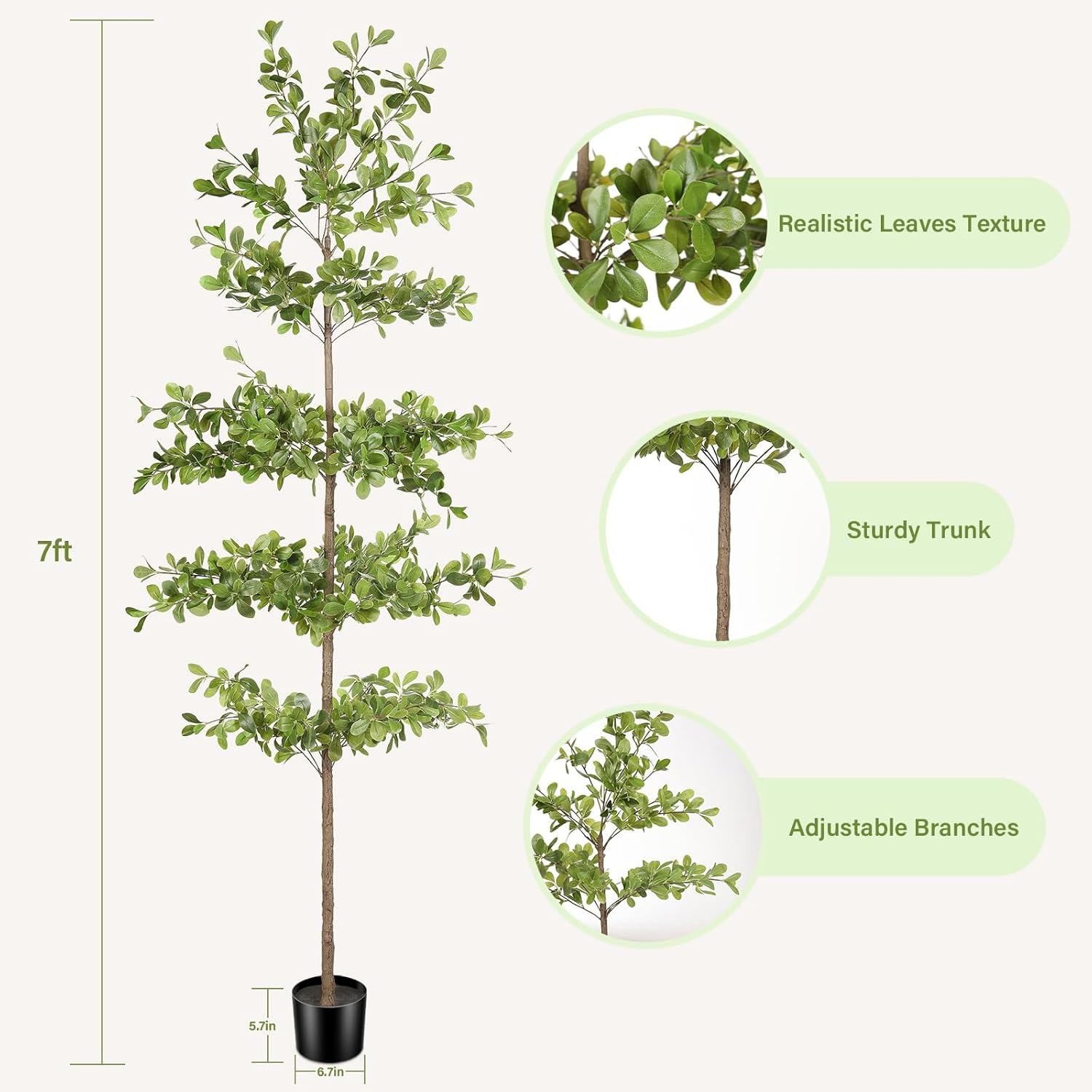 Shady Lady Tree Artificial Plant / 7ft / Black / 7 Inch