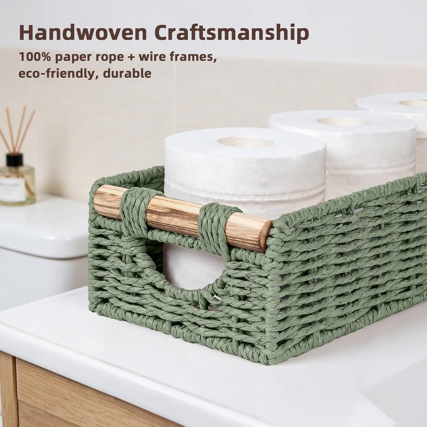 Handwoven Toilet Tank Top Paper Baskets / Green