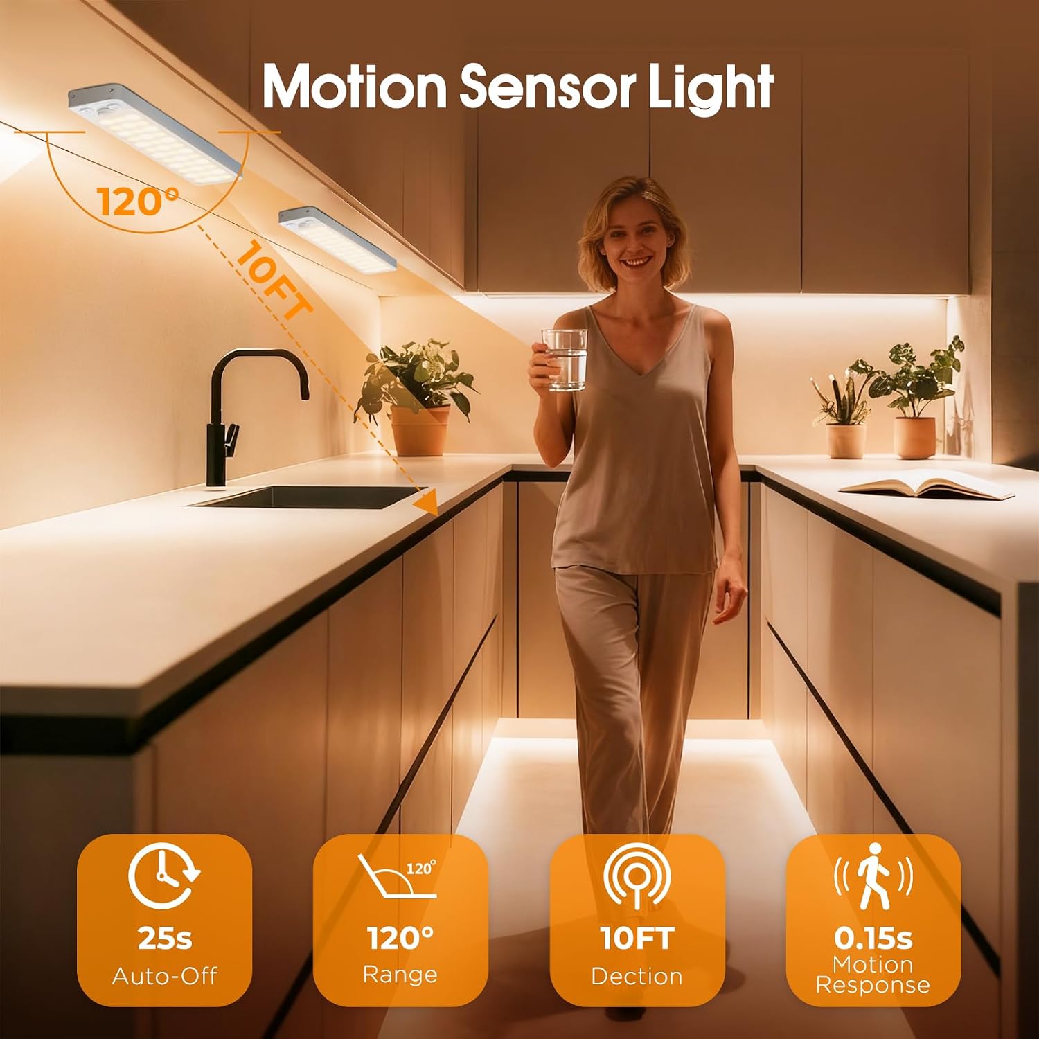 Under Cabinet Rechargeable Dimmable Lighting: 3 Color Temperature Motion Sensor Lights Indoor - Battery Operated Lights