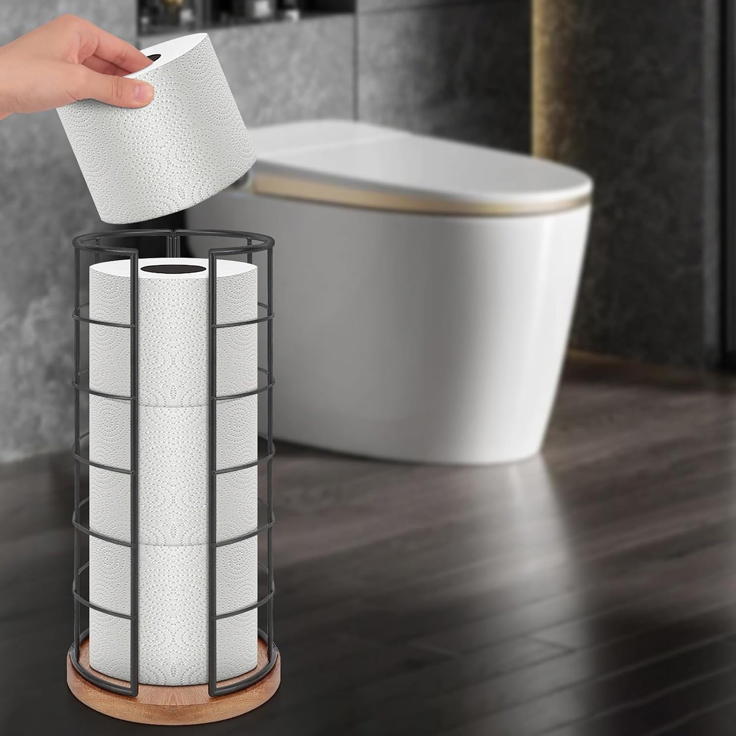 NearMoon Toilet Paper Organizer Stand, Freestanding 3 Rolls Tissue Storage, Metal Bathroom Accessory, Rustproof Toilet