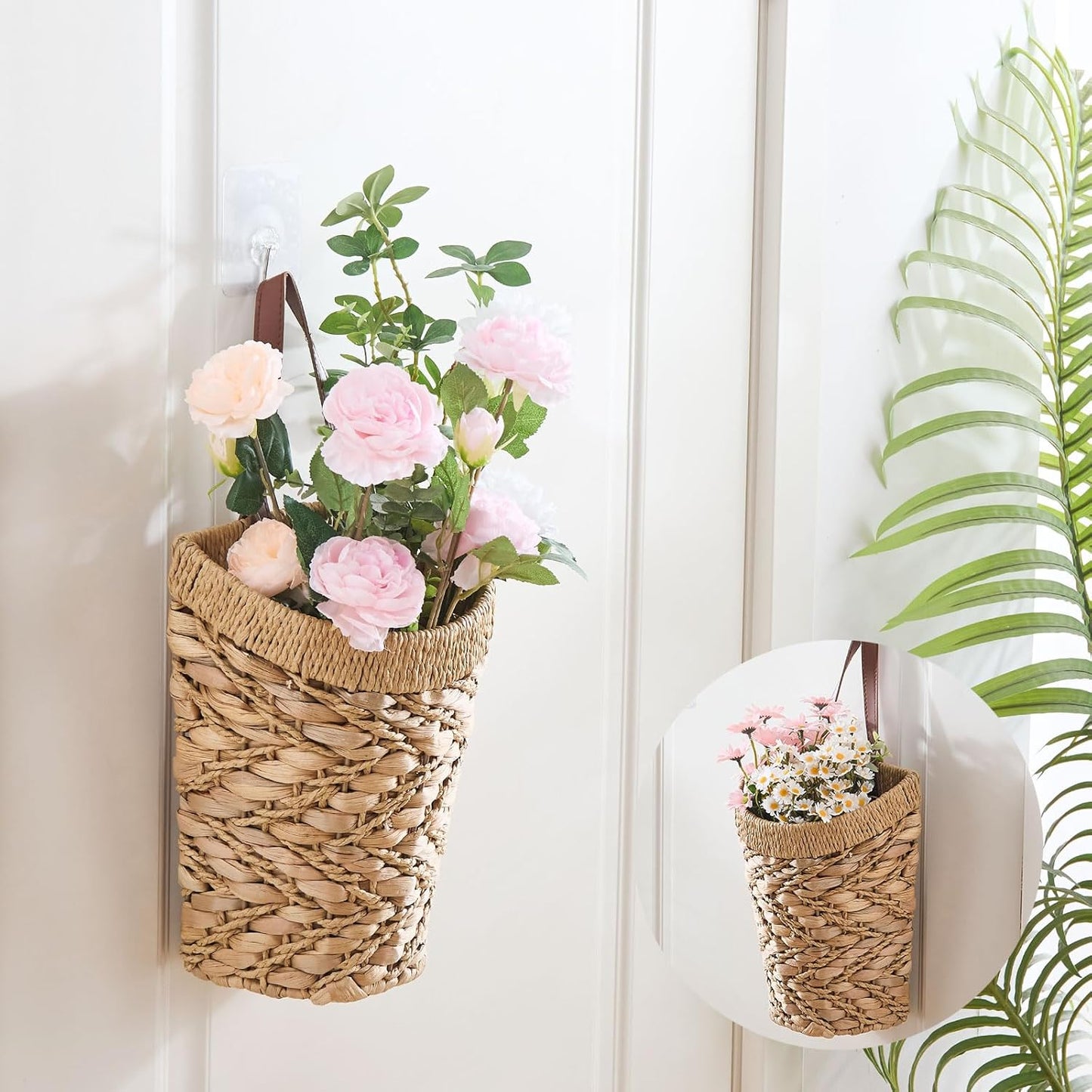 Handwoven Front Door Basket Water Hyacinth Wall Hanging Basket Decorative Boho Mounted / Mix