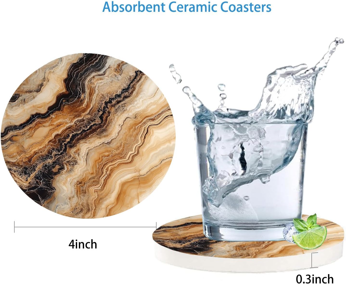 Metal Holder / Dark Brown Mixed Wave Marble / Set of 6