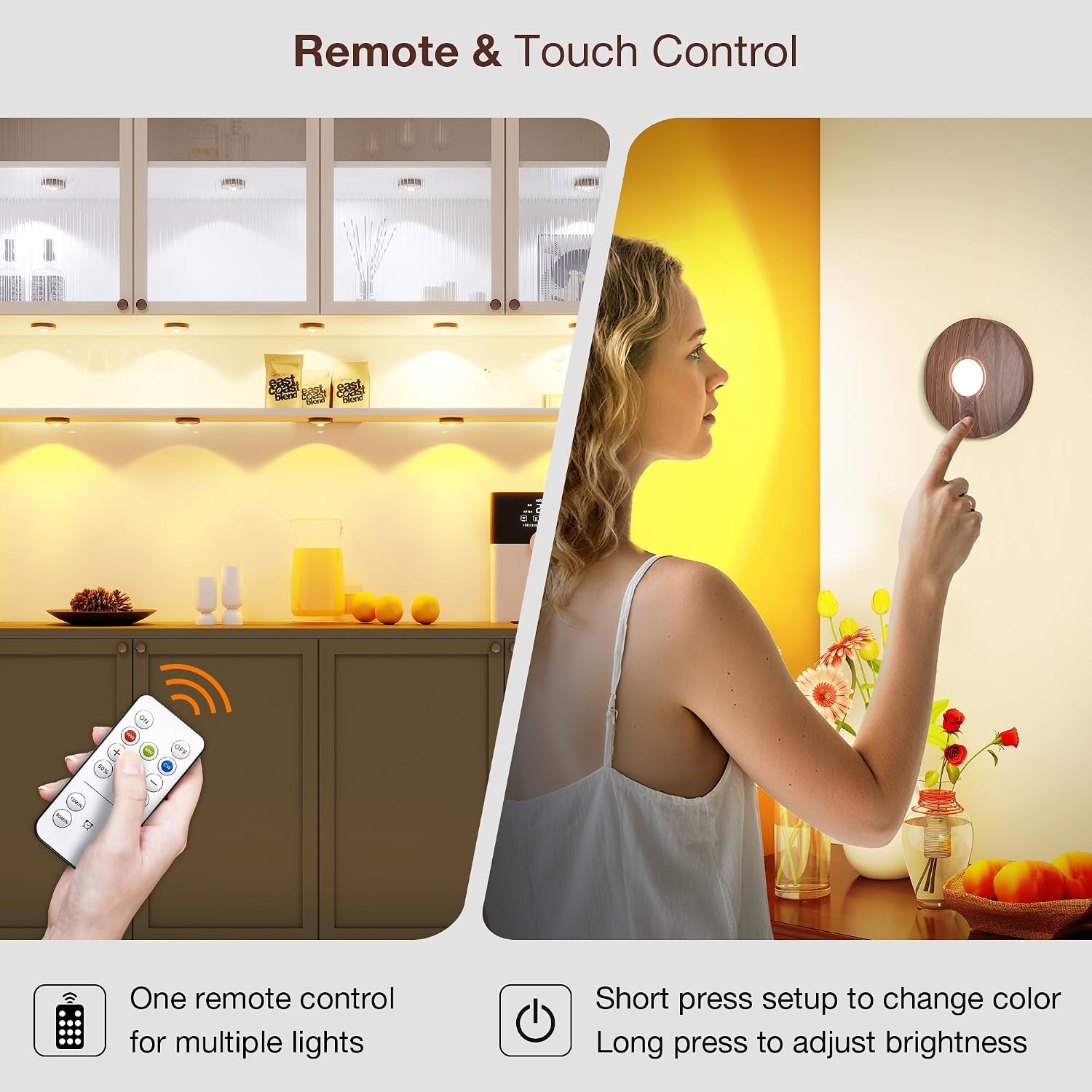 UNUSROOM Rechargeable Puck Lights with Remote Control,2000mAh High Capacity Battery Operated LED Under Cabinet
