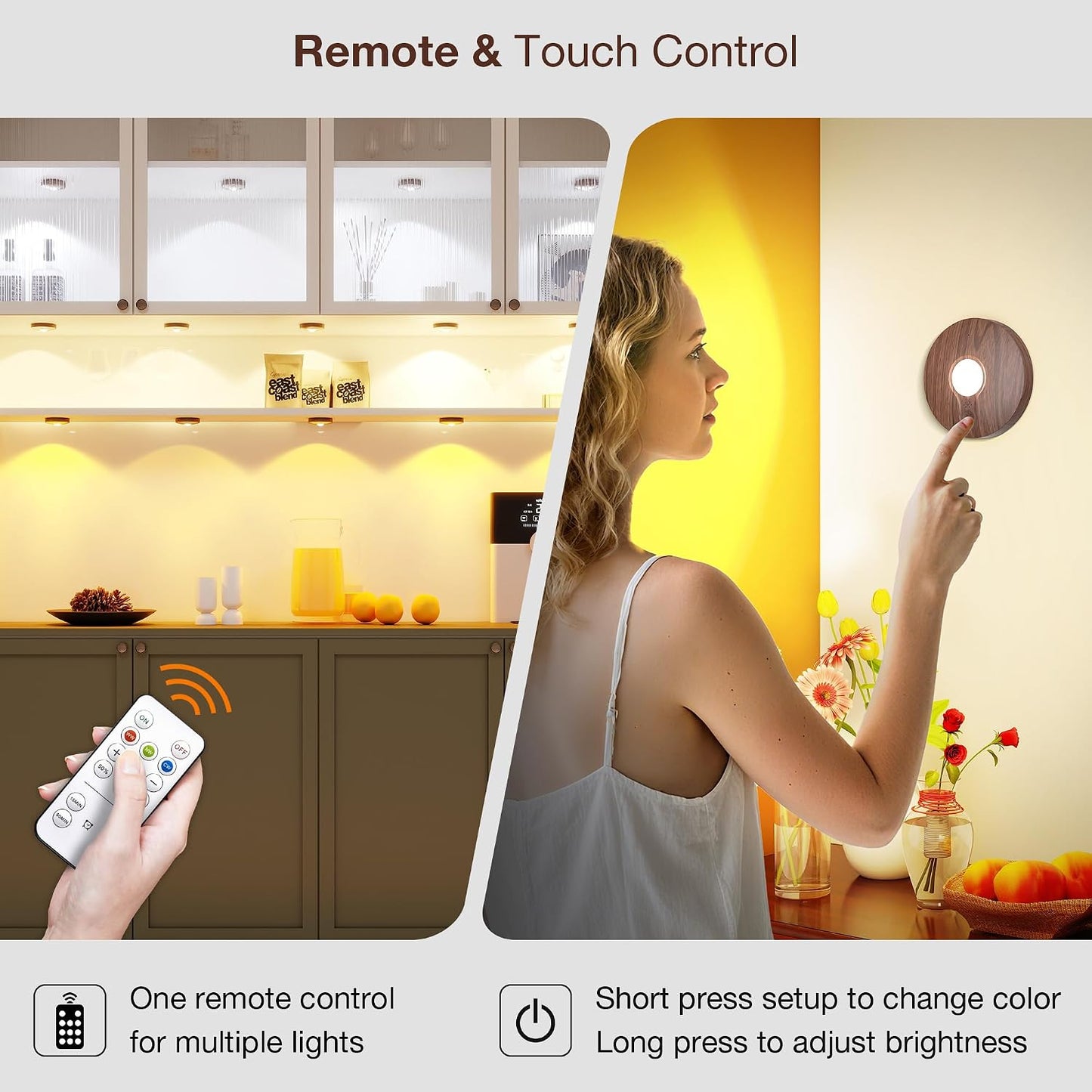 UNUSROOM Rechargeable Puck Lights with Remote Control,2000mAh High Capacity Battery Operated LED Under Cabinet