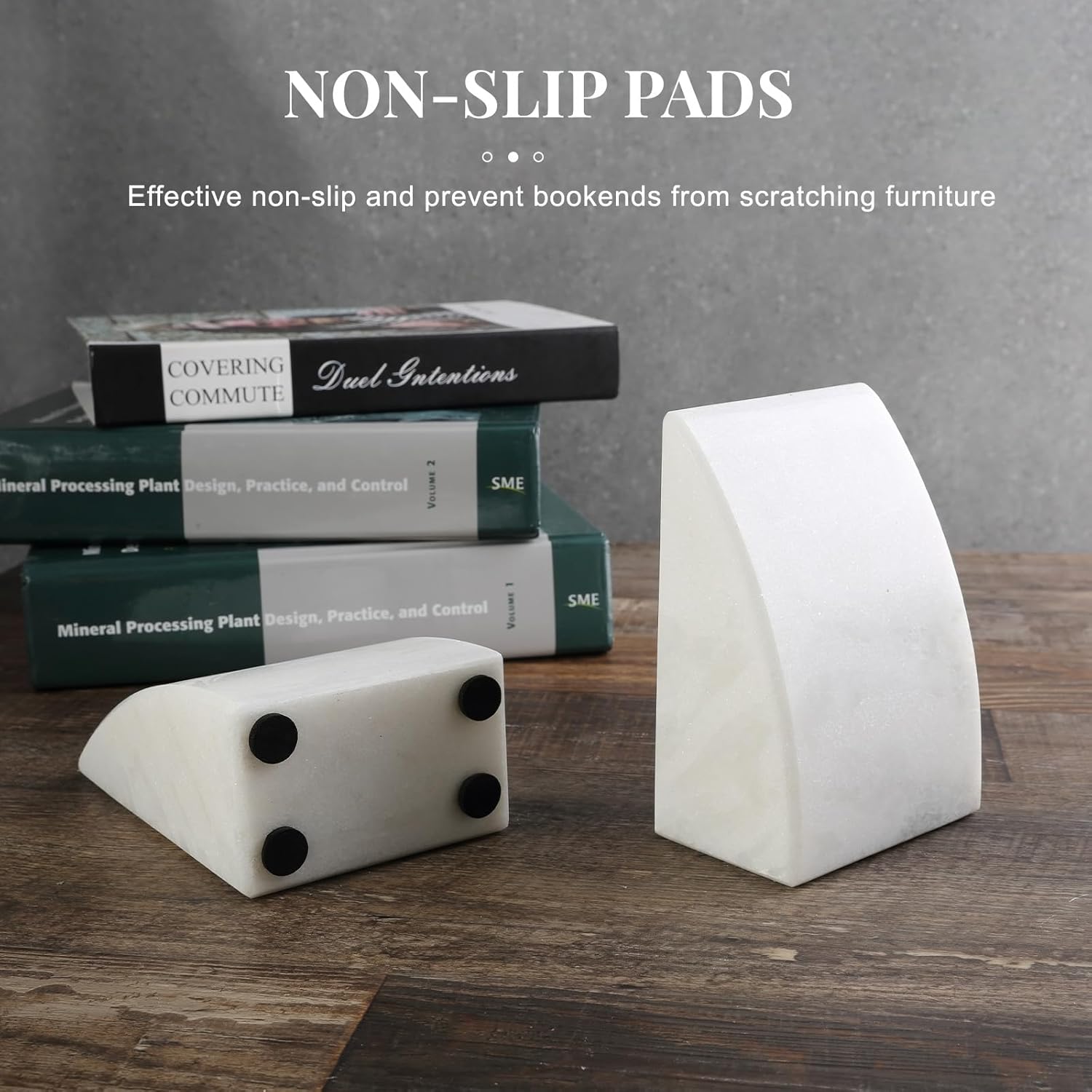 Marble Bookends / Large Bookends for Heavy Books / Sail-white