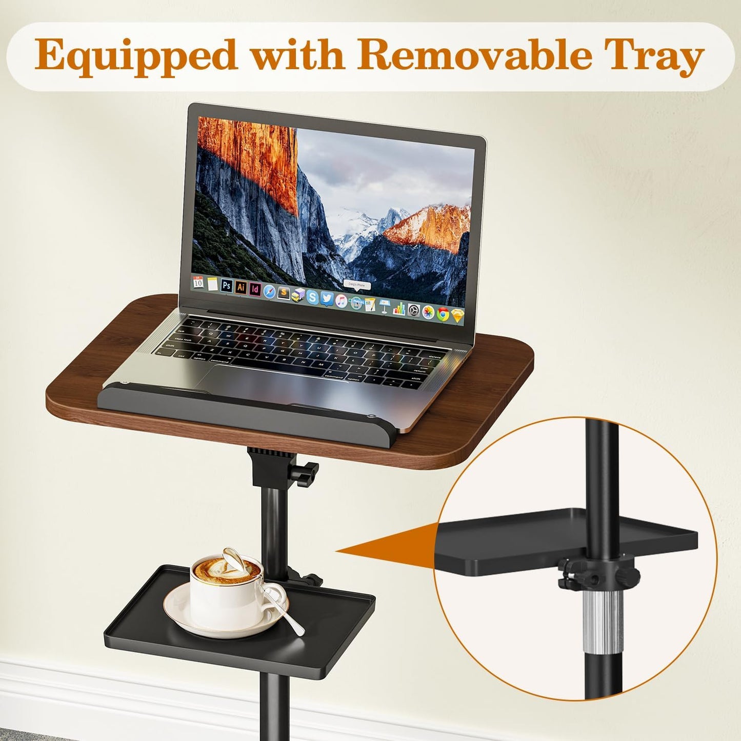 Snughome Floor Book Stand with Removable Tray, Wood Standing Book Stand for Reading, Height Adjustment 21"-51", Music