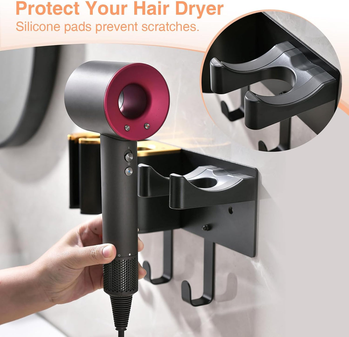 Hair Tool Organizer Wall Mount, Hair Dryer Curling iron Organizer | Hair Tools Holder with Cord Hooks, Straightener