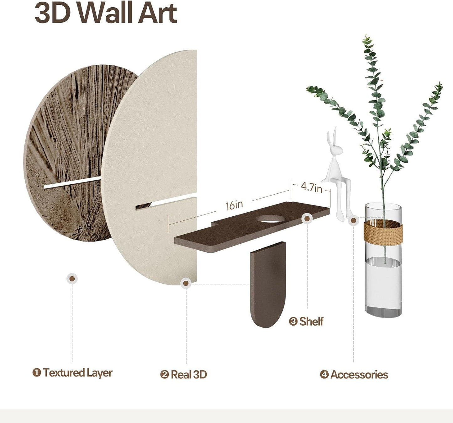 Vase / White and Brown Wall Decor / 24"L x 24"W / Beige and Brown Wall Art