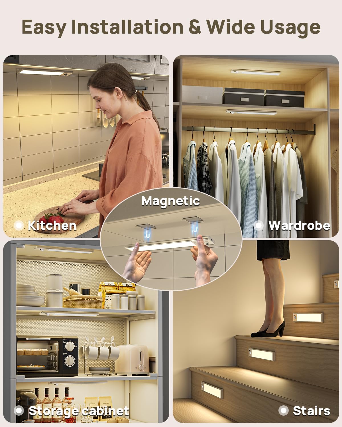 9" Under Cabinet Lighting Wireless, Motion Sensor Light Indoor with Remote, LED Rechargeable Closet Light, 3 Color