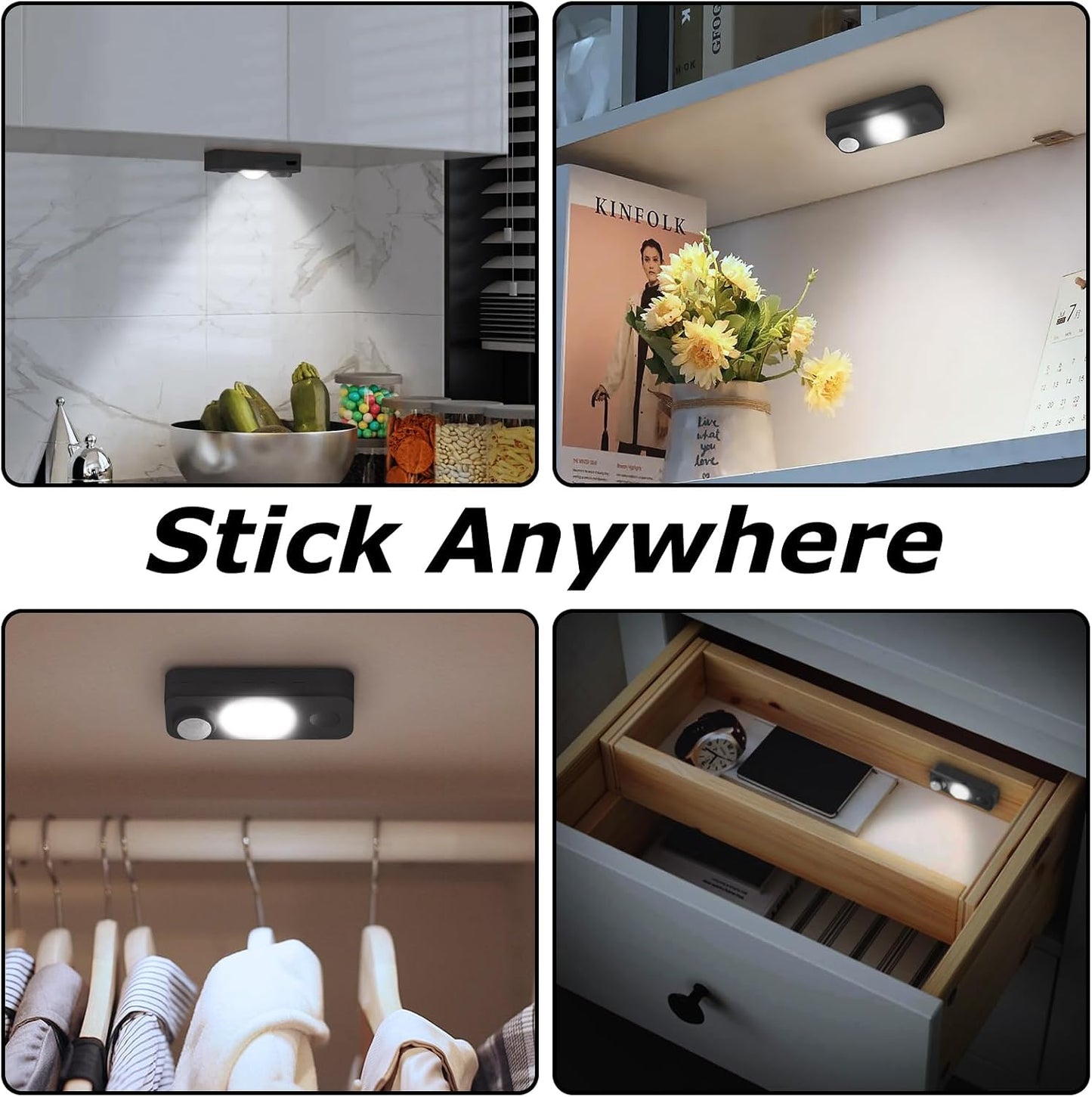 NIEGNOWOO Motion Sensor Puck Lights 6 Pack, Rechargeable Under Cabinet Lighting, Wireless LED Closet Lights Stick On