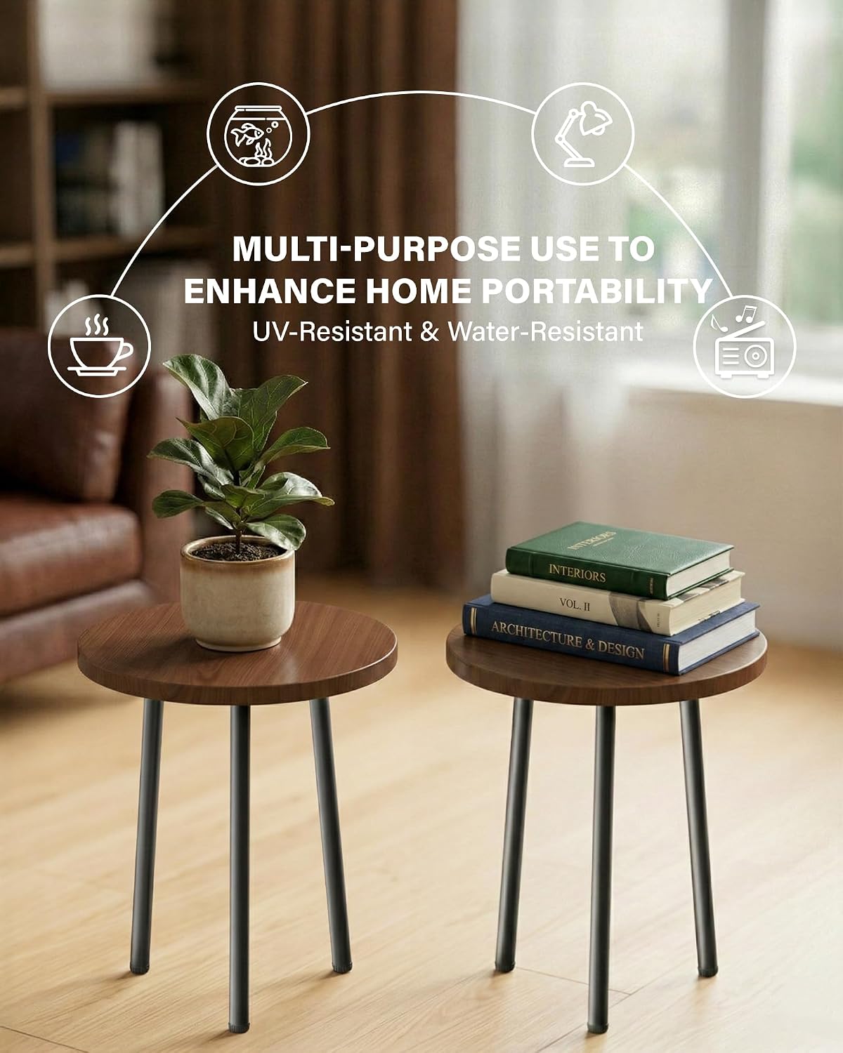 Plant Stand Indoor 2 Pack: Plant Table 14'' Wood & Metel Plant Stool | Mid Century Modern Indoor Plant Stand for