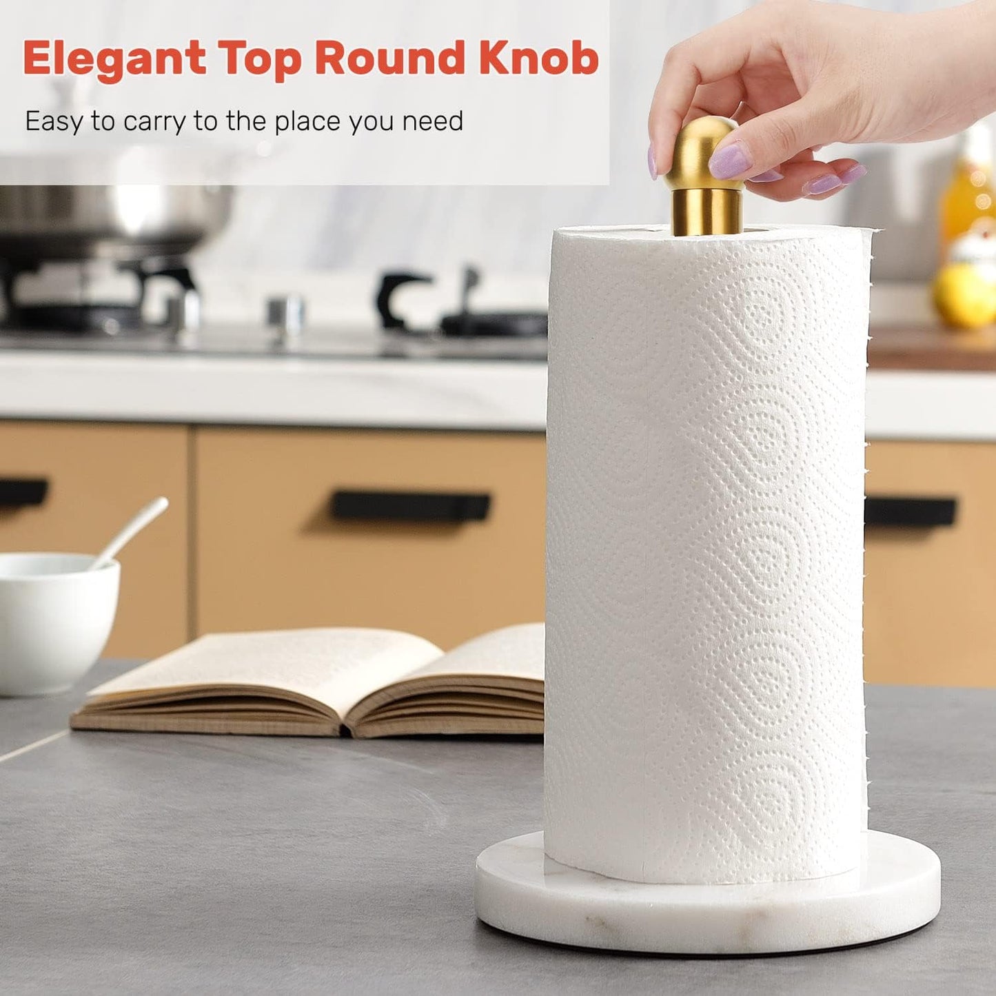 Heavy Weighted Paper Towel Holder, Easy One-Handed Design for Kitchen Stand Paper Towel Dispenser, Sturdy Base for