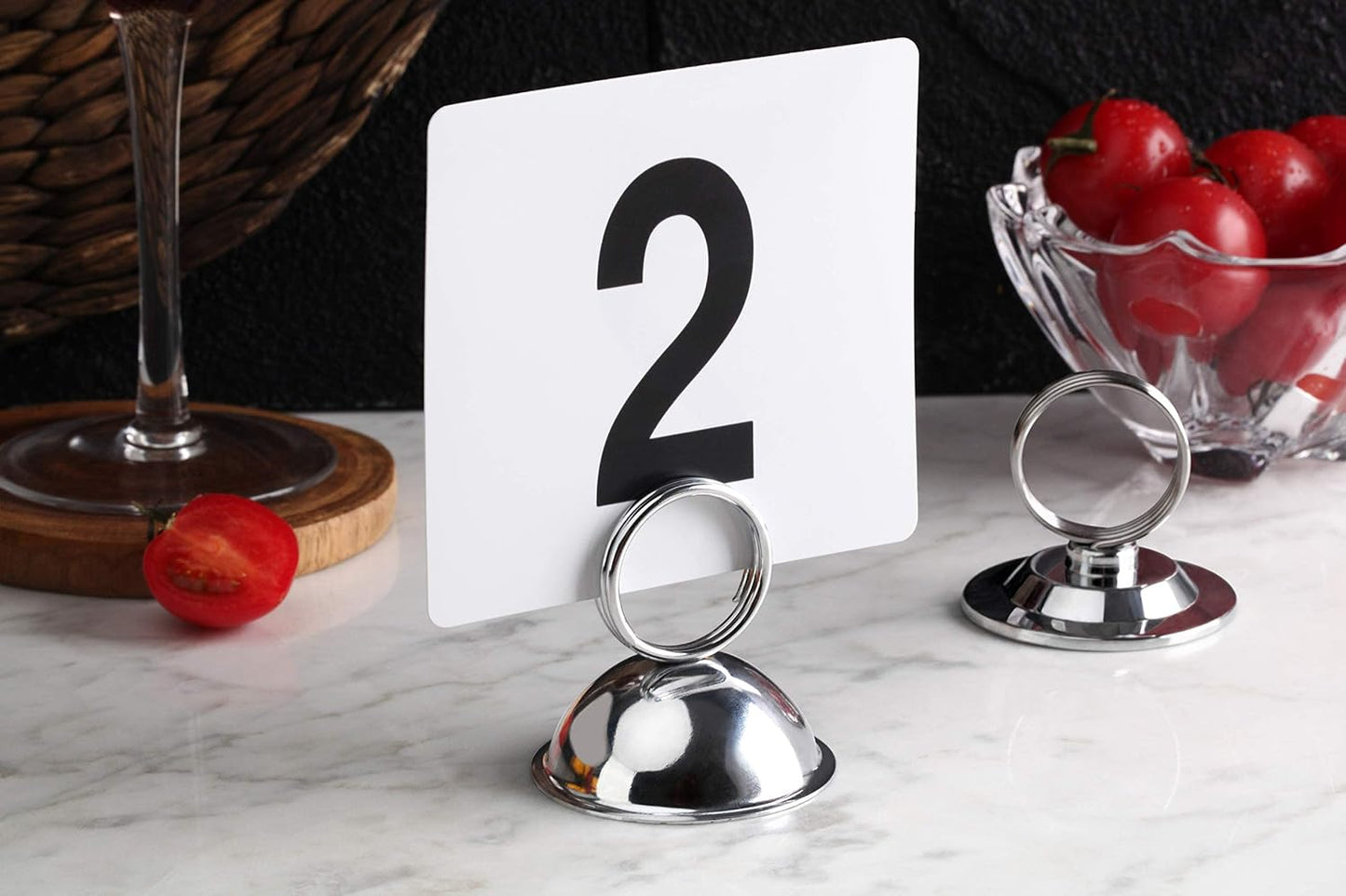 New Star Foodservice Ring-Clip Table Number Holder / Place Card Stand, 1.5 Inch, Silver, Metal, Set of 12