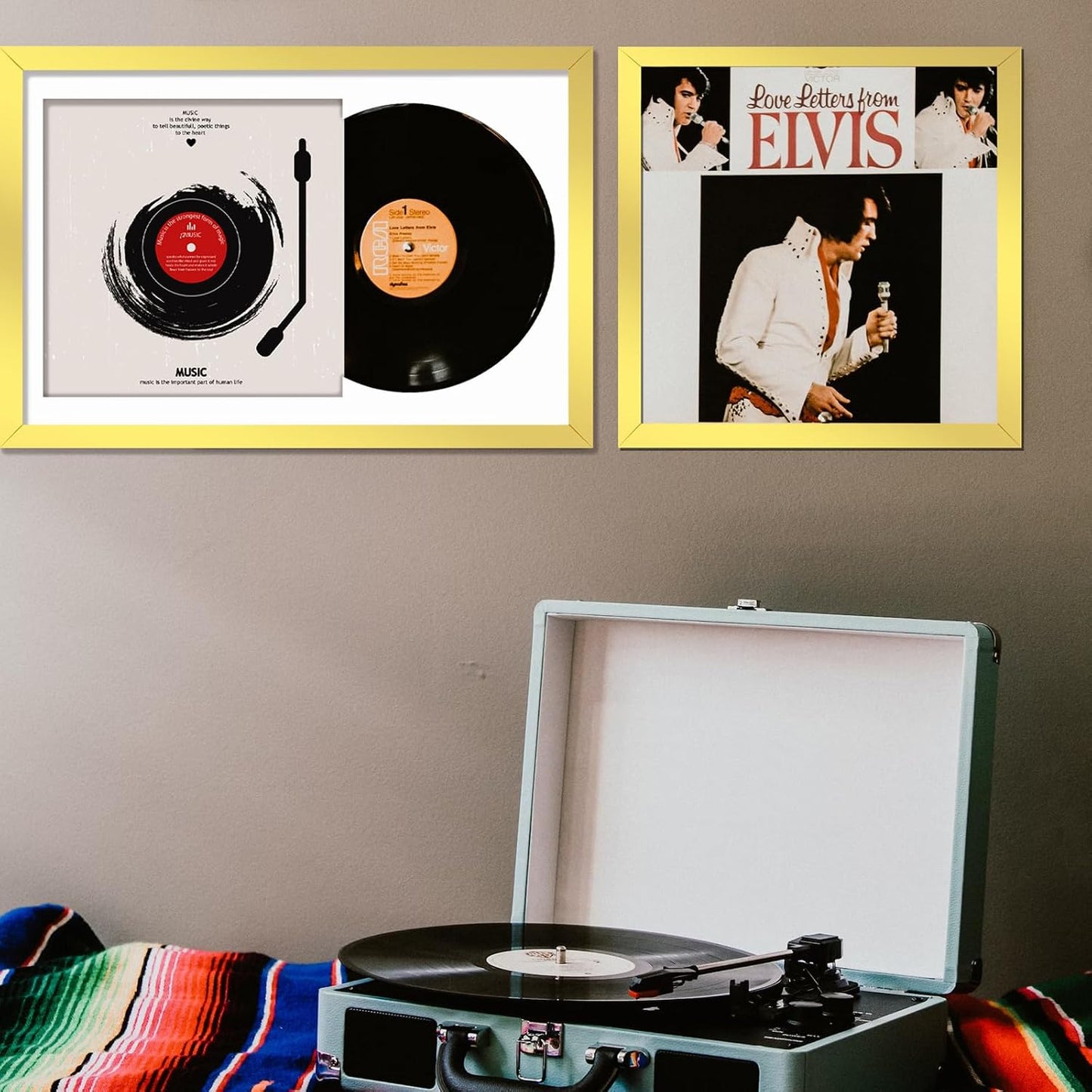 Vinyl Record Frame Display for 12 inch LP with 12.5x12.5 Album Cover | Gold 16x24 Frame Light Weight with High-Clarity