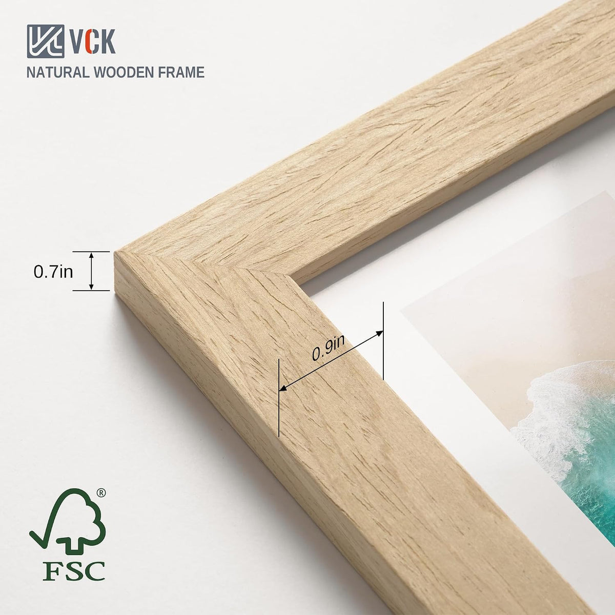 VCK 24x36 Poster Frame 1 Pack, Natural Solid Wood, Wall Hanging | Wide Border, Light Woodgrain, Shatterproof