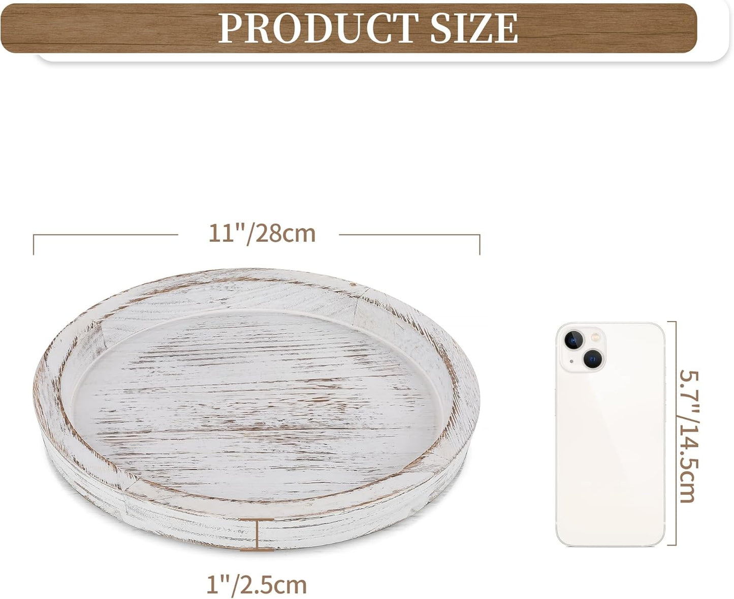 Round Wood Decorative Candle Plate / White Rustic